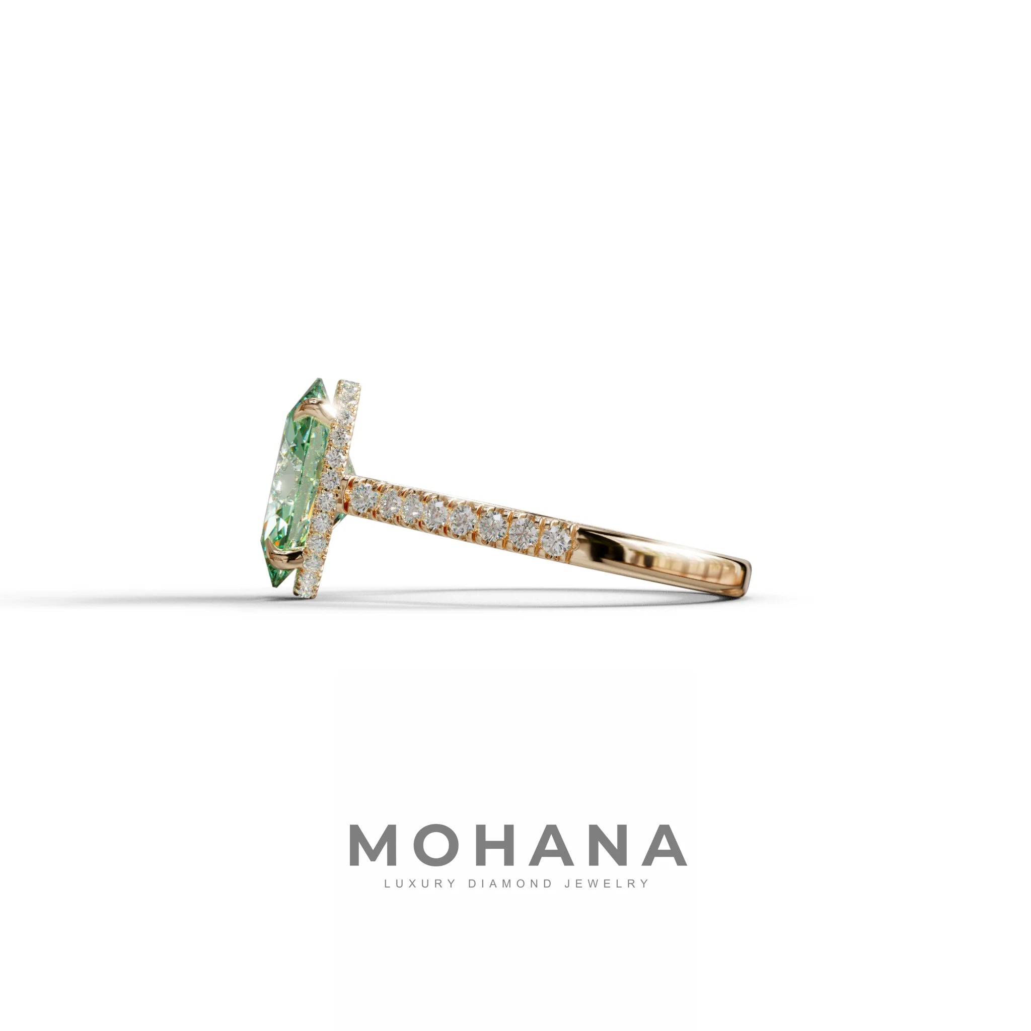 2.5 Carat Green Oval Hidden Halo & Pave Setting Lab Diamond Ring - Eblouissant