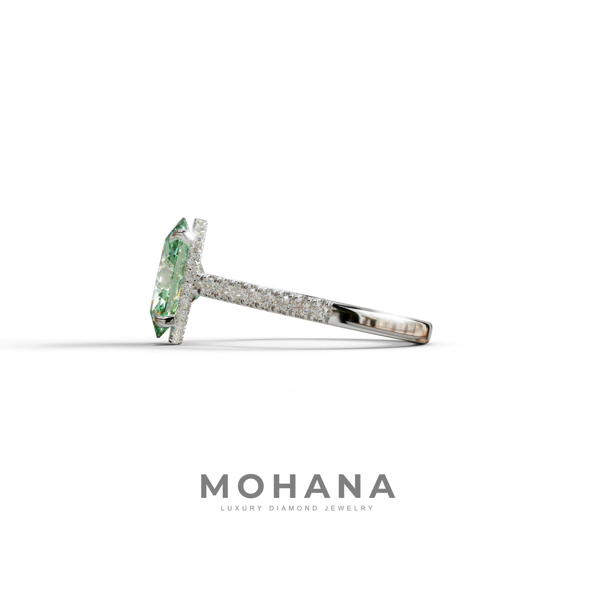 2.5 Carat Green Oval Hidden Halo & Pave Setting Lab Diamond Ring - Eblouissant