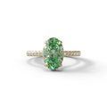 2.5 Carat Green Oval Hidden Halo & Pave Setting Lab Diamond Ring - Eblouissant - 10K Solid Gold / Yellow Gold