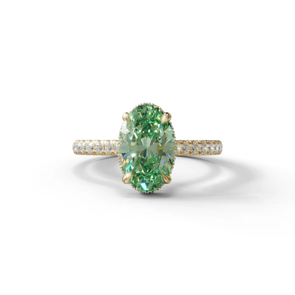 2.5 Carat Green Lab Grown Diamond Engagement Ring – Oval Cut Hidden Halo