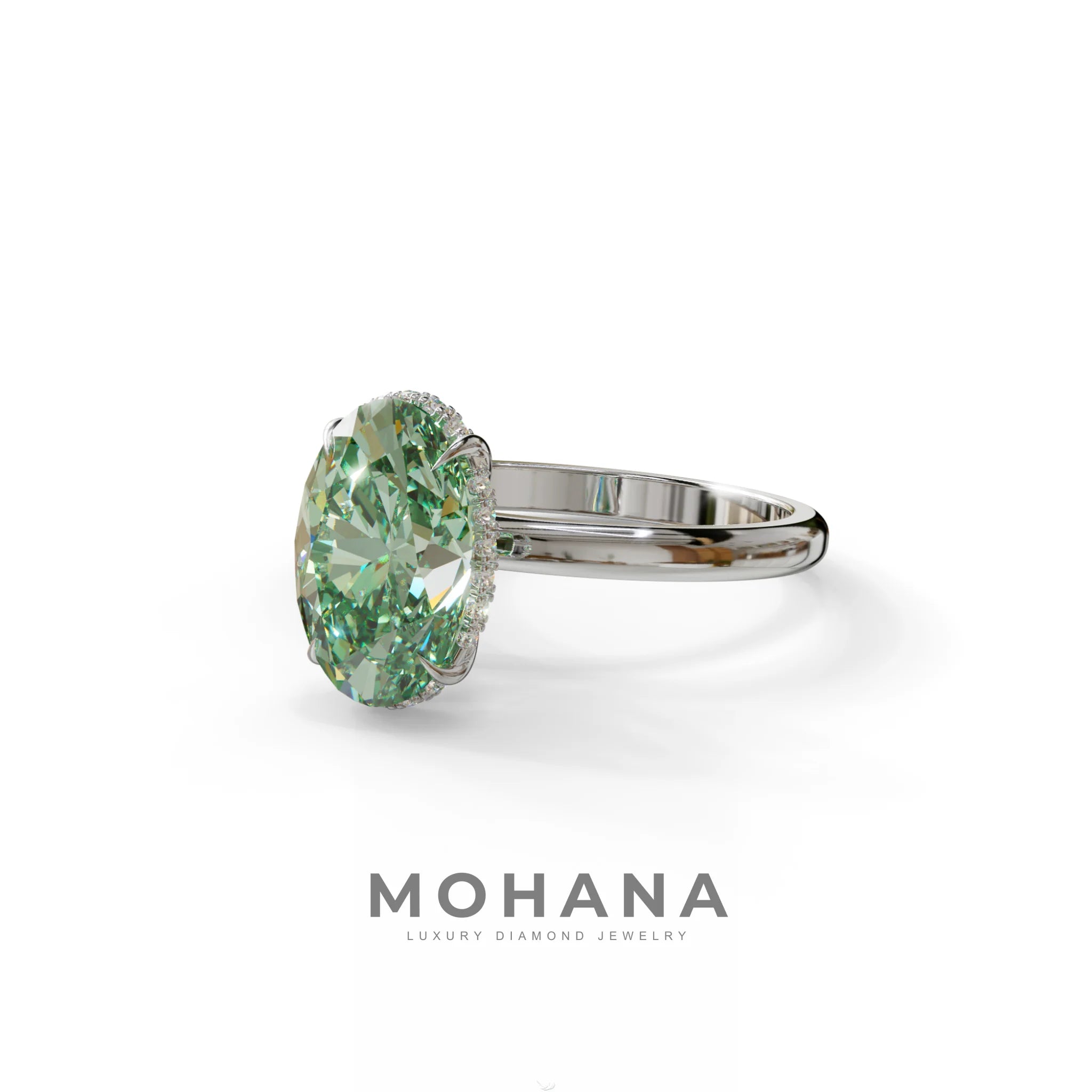 2.5 Carat Green Oval Cut Hidden Halo Lab Diamond Ring - Mi Amor