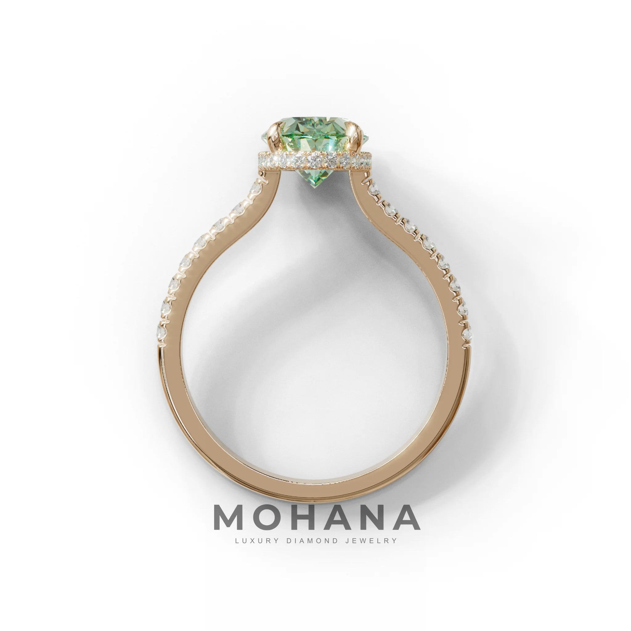2.5 Carat Green Oval Hidden Halo & Pave Setting Lab Diamond Ring - Eblouissant