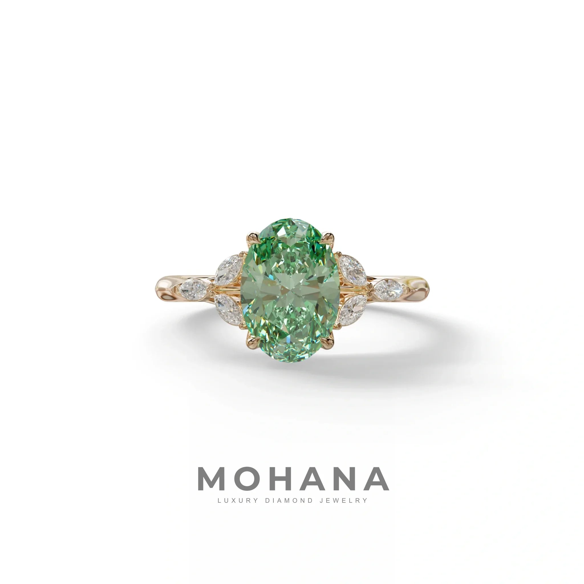 2.5 Carat Green Lab Grown Diamond Engagement Ring · Oval Cut Nature-Inspired | Halcyon - view 2