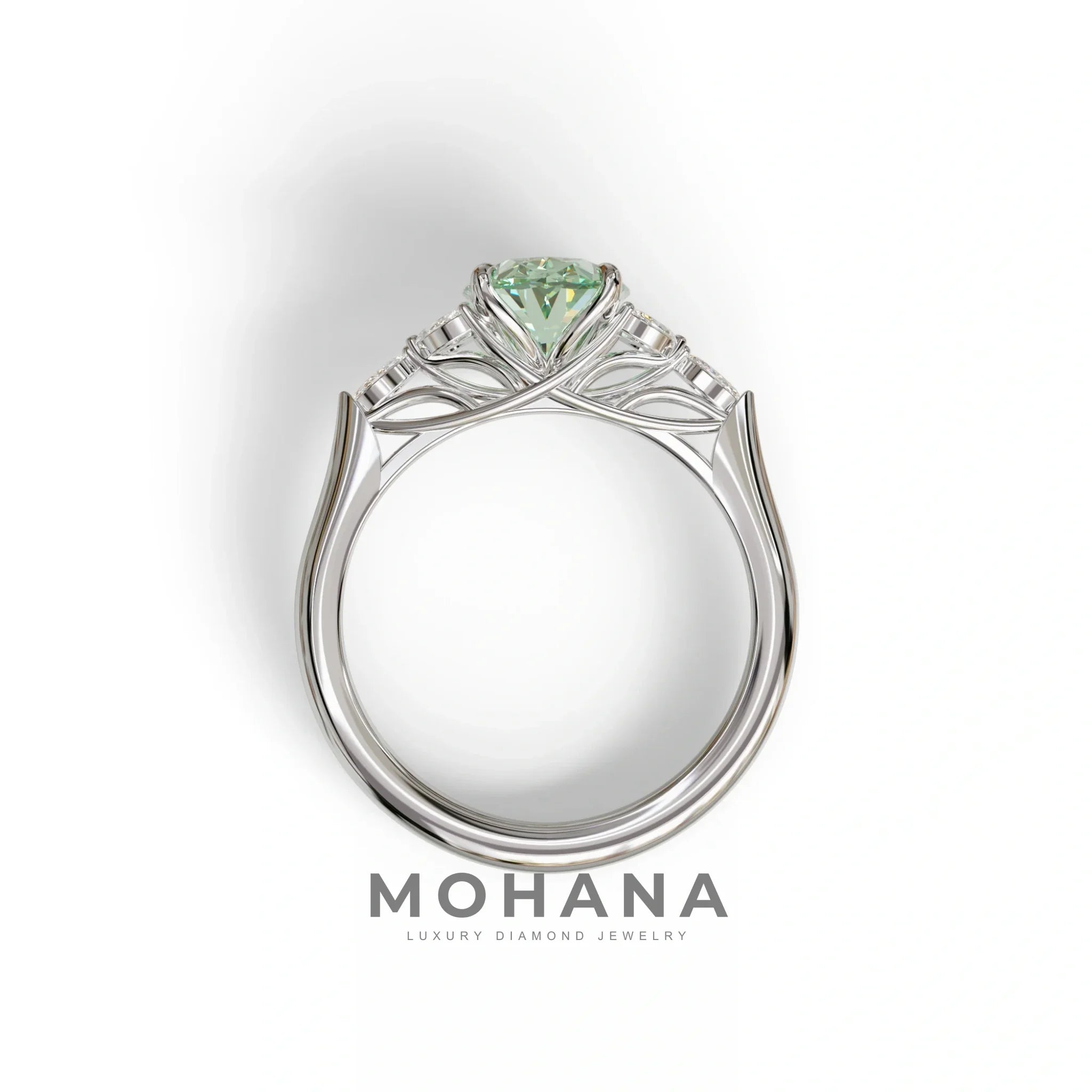2.5 Carat Green Lab Grown Diamond Engagement Ring · Oval Cut Nature-Inspired | Halcyon - view 7