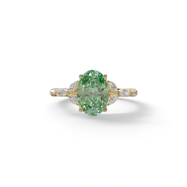 2.5 Carat Green Lab Grown Diamond Engagement Ring · Oval Cut Nature-Inspired | Halcyon