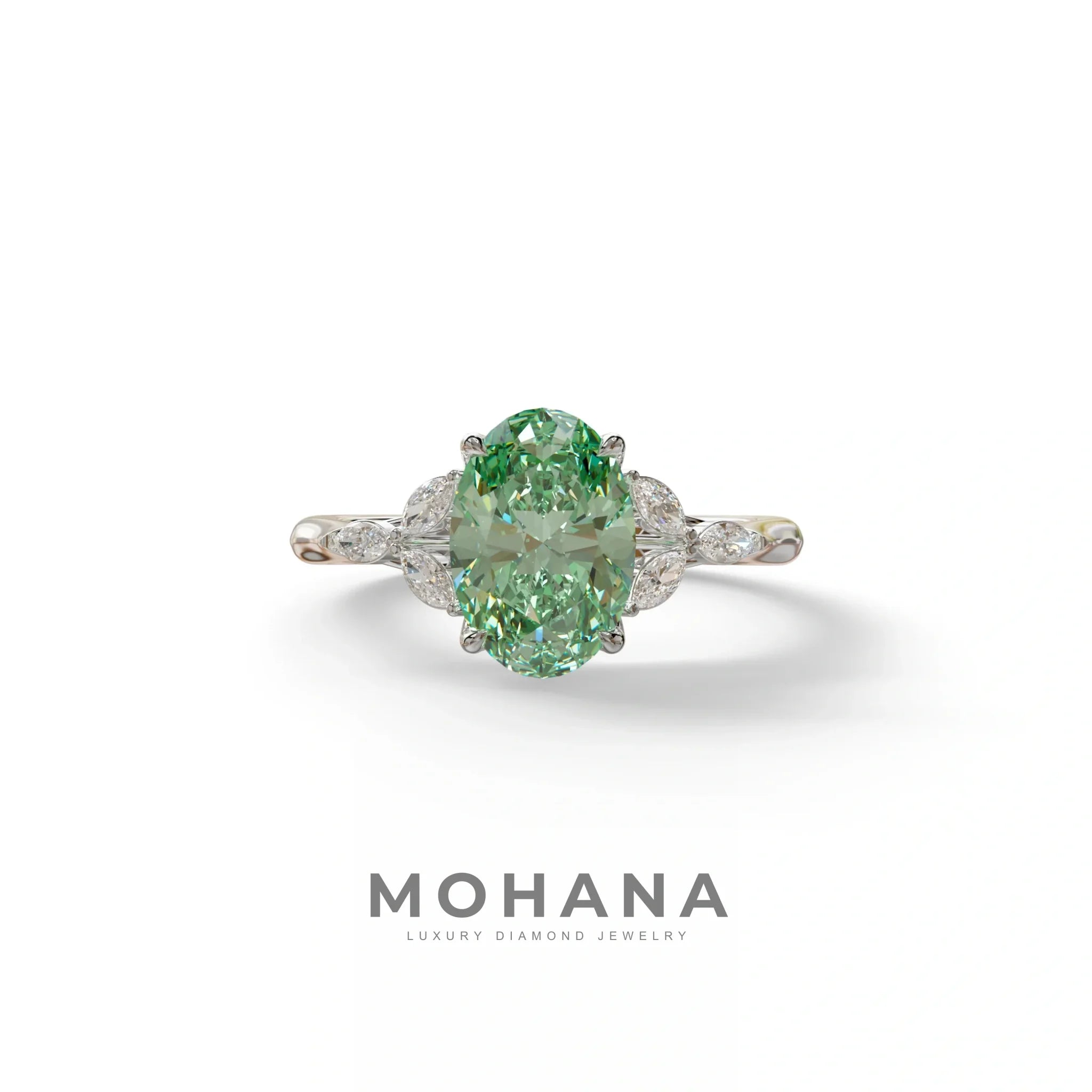 2.5 Carat Green Lab Grown Diamond Engagement Ring · Oval Cut Nature-Inspired | Halcyon - view 3