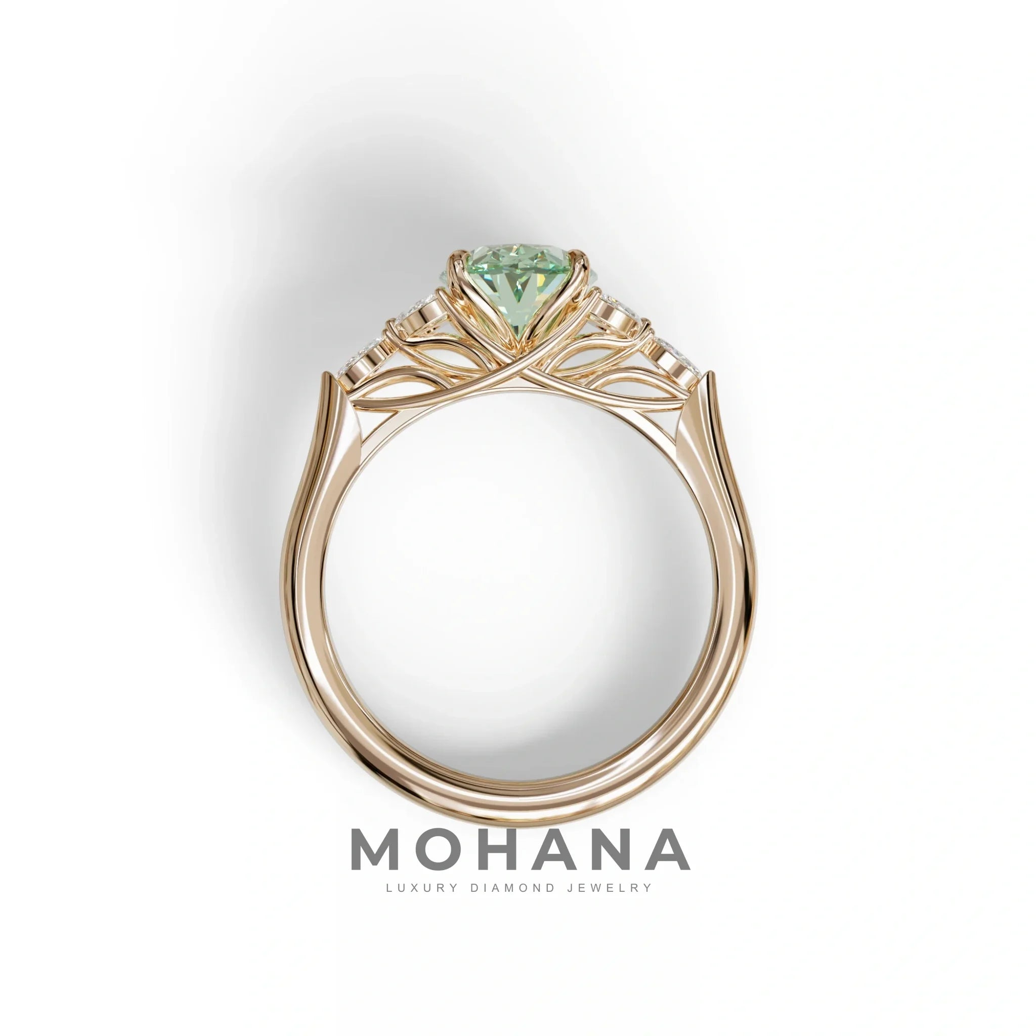 2.5 Carat Green Lab Grown Diamond Engagement Ring · Oval Cut Nature-Inspired | Halcyon - view 8