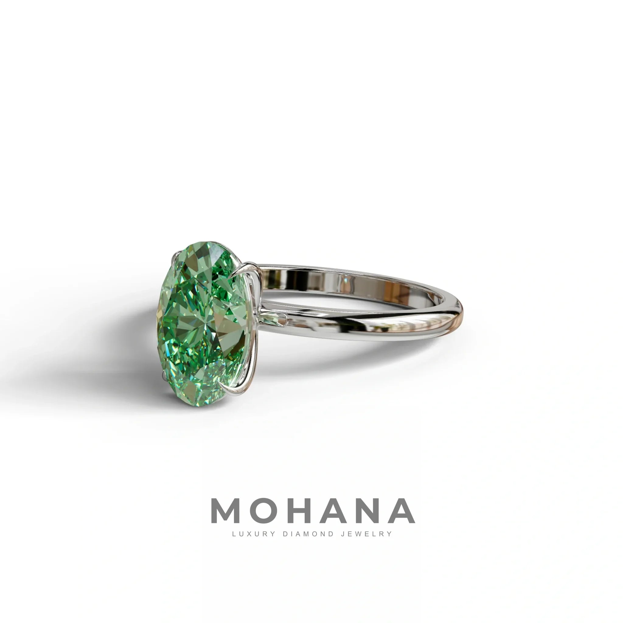 Green Oval Cut Solitaire Lab Grown Diamond Engagement Ring - Curiosa