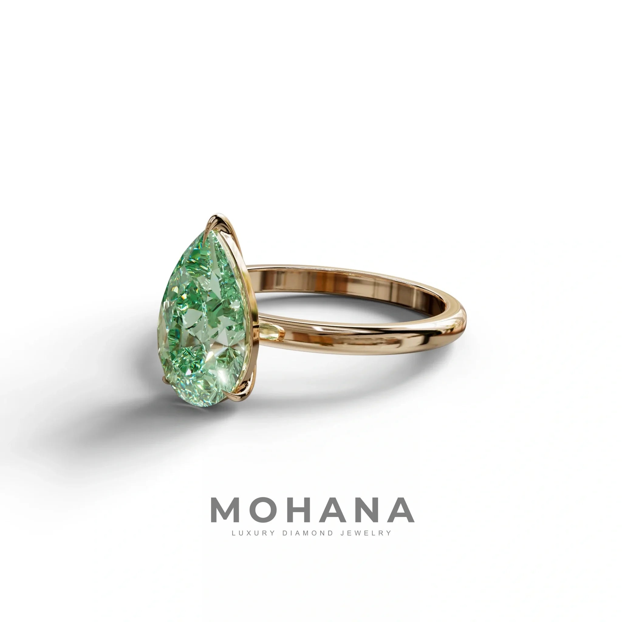 Green Pear Cut Solitaire Lab Grown Diamond Engagement Ring - Maniola