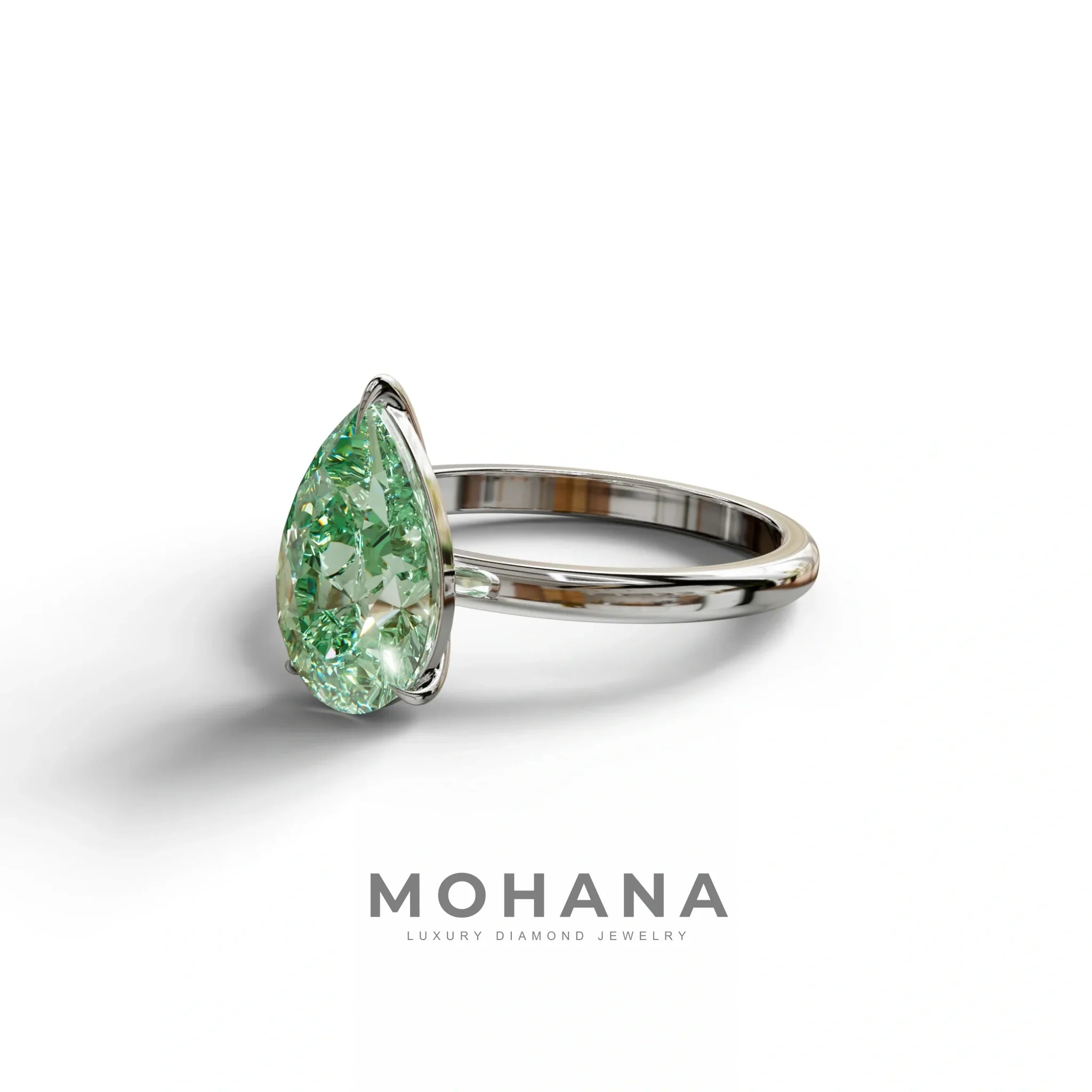 Green Pear Cut Solitaire Lab Grown Diamond Engagement Ring - Maniola