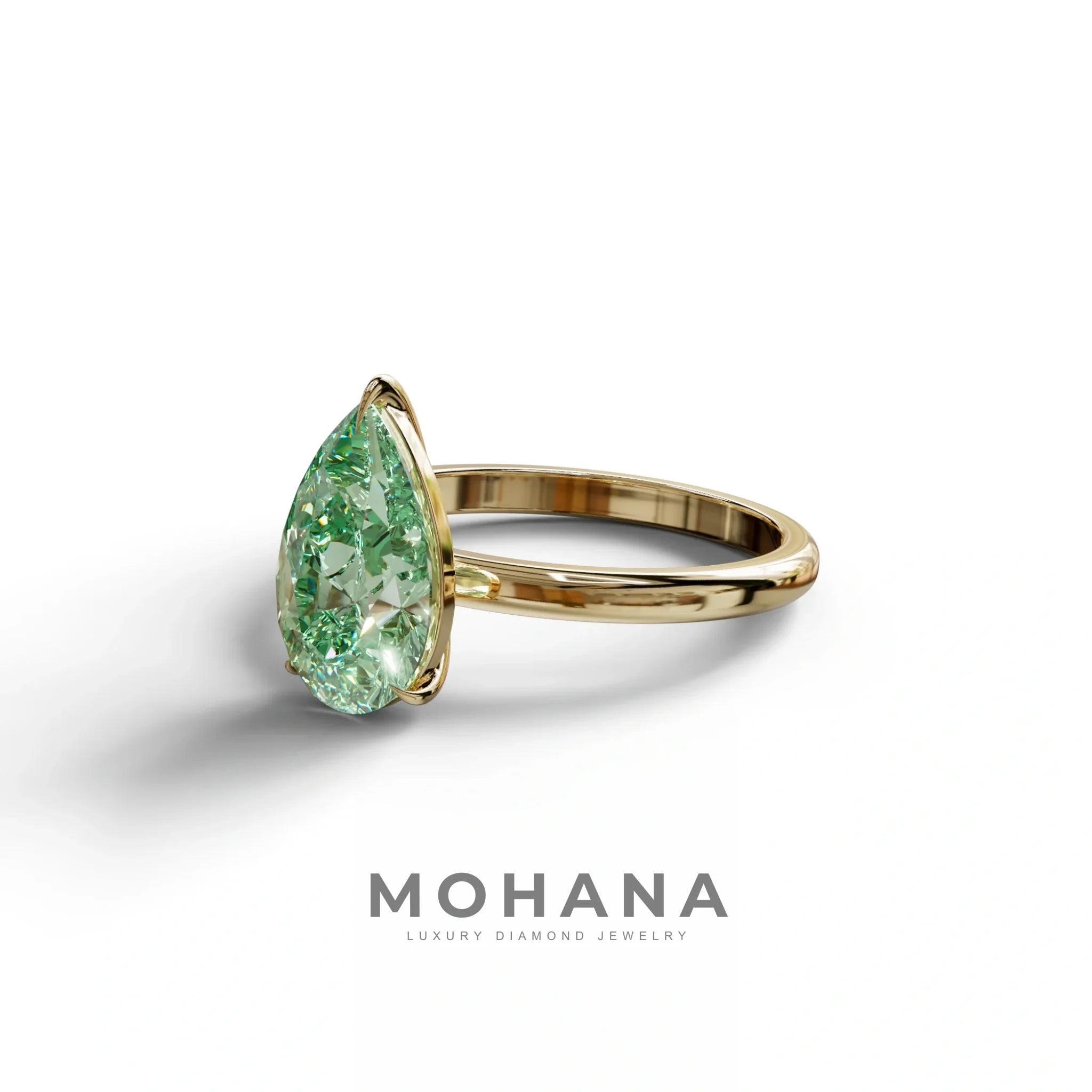Green Pear Cut Solitaire Lab Grown Diamond Engagement Ring - Maniola