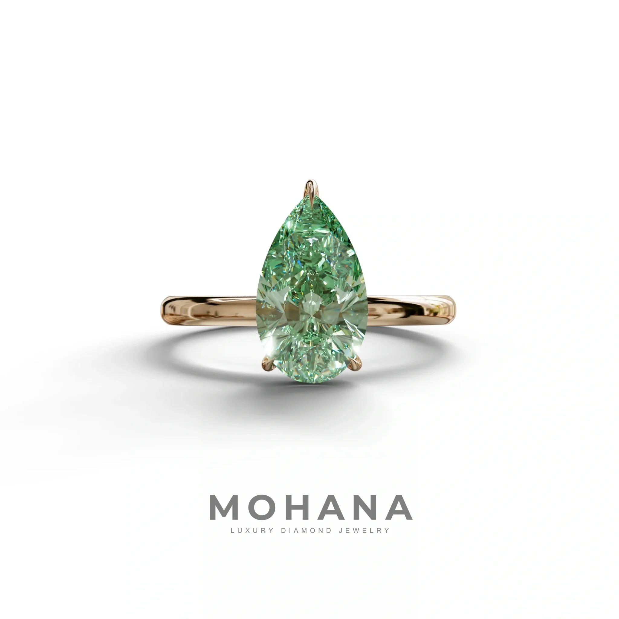 Green Pear Cut Solitaire Lab Grown Diamond Engagement Ring - Maniola - 2 Carat / 10K Solid Gold / Rose Gold