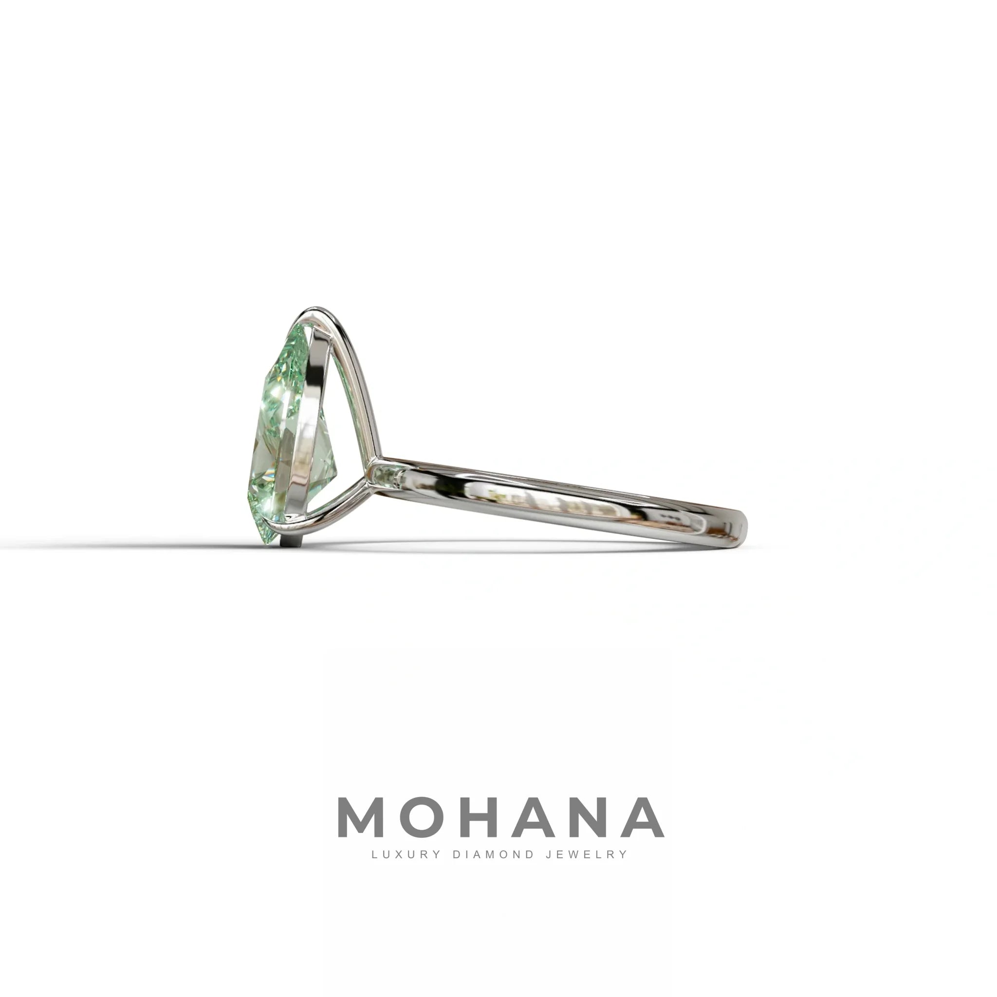 Green Pear Cut Solitaire Lab Grown Diamond Engagement Ring - Maniola