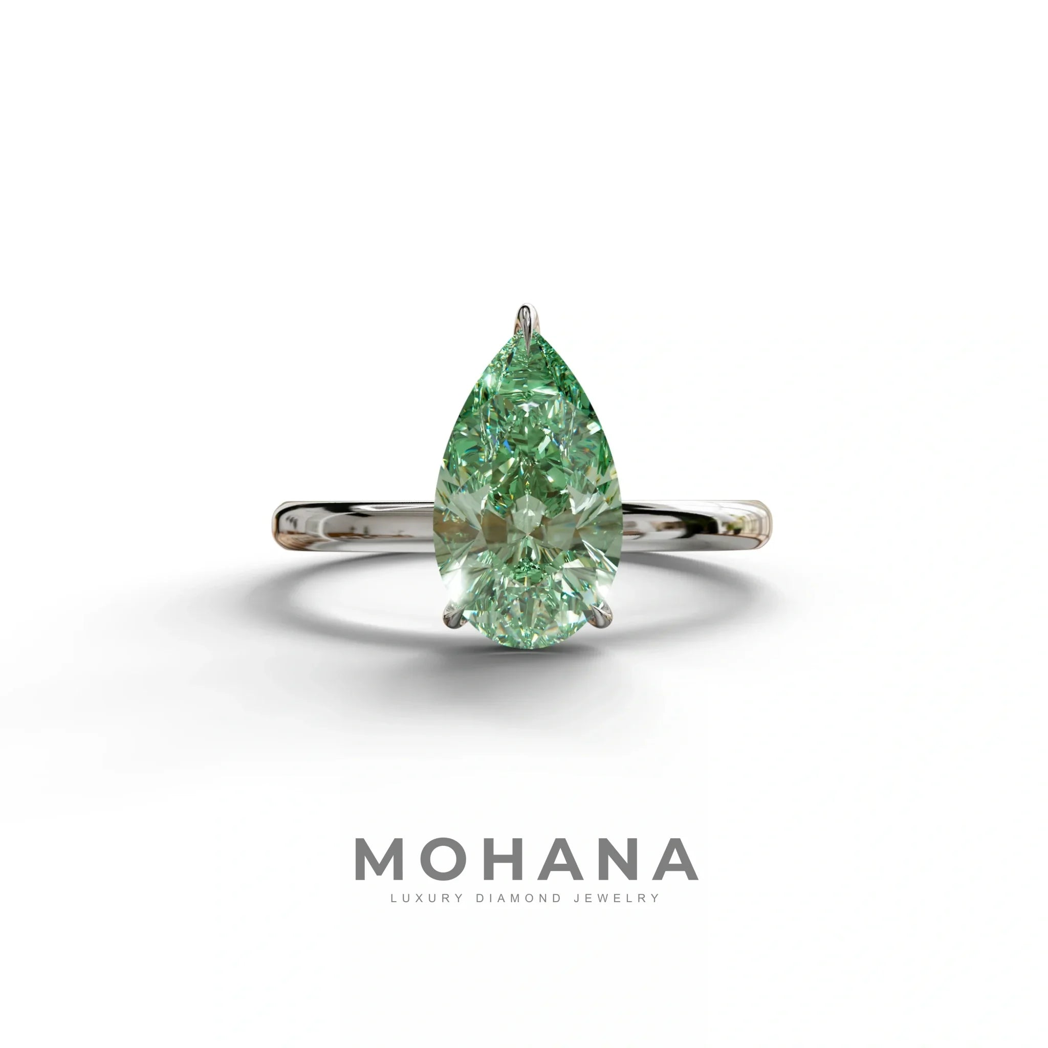 Green Pear Cut Solitaire Lab Grown Diamond Engagement Ring - Maniola - 2 Carat / 10K Solid Gold / White Gold