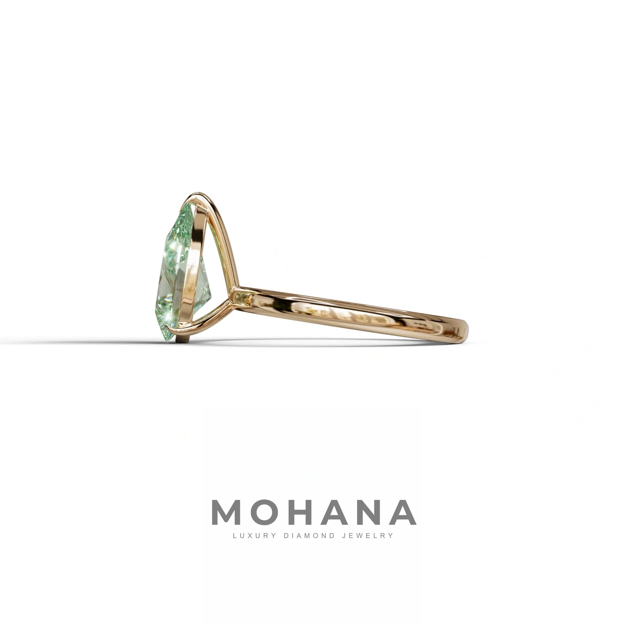 Green Pear Cut Solitaire Lab Grown Diamond Engagement Ring - Maniola