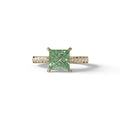 2.5 Carat Green Princess Cut Hidden Halo & Pave Lab Diamond Ring - Aries - 10K Solid Gold / Yellow Gold
