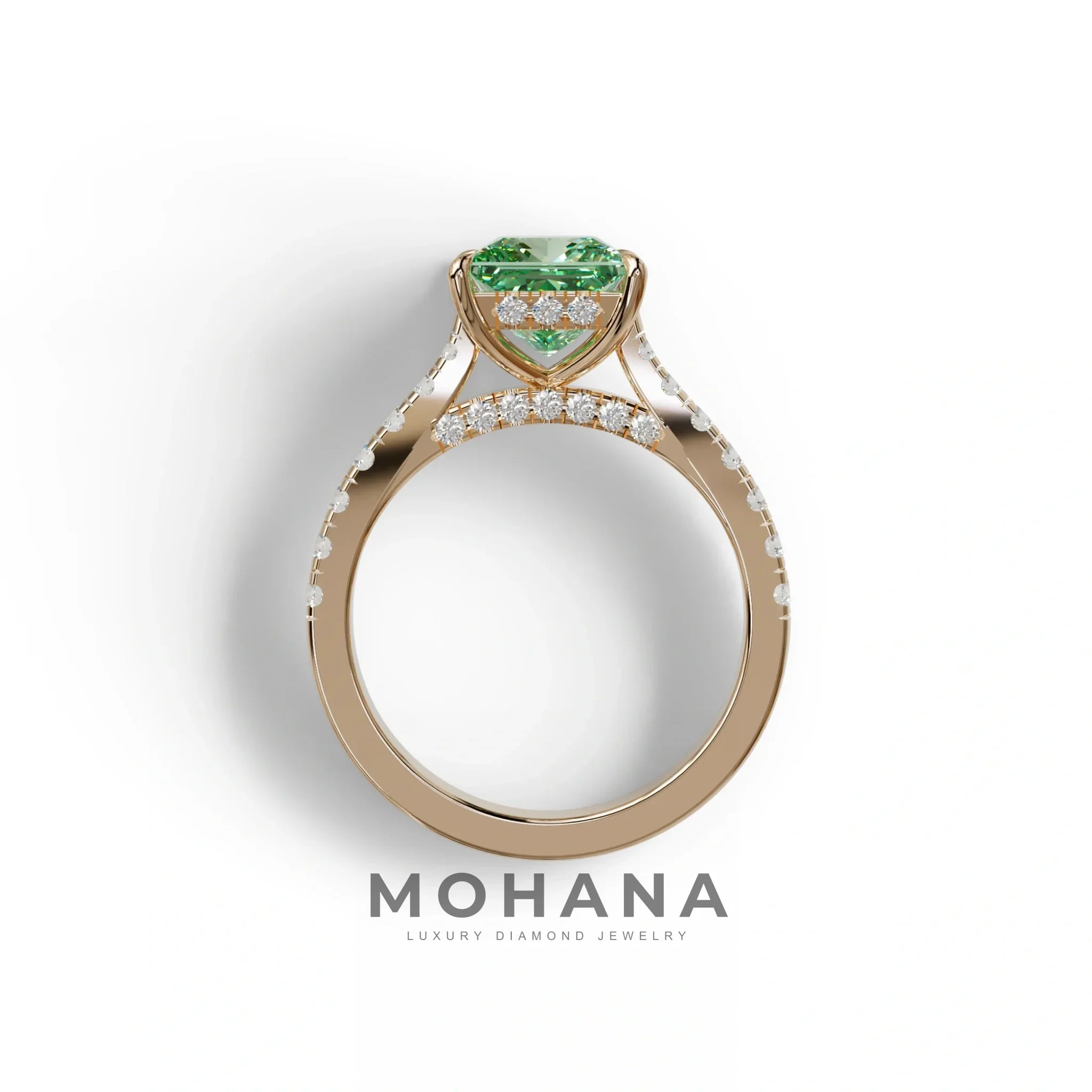 2.5 Carat Green Princess Cut Hidden Halo & Pave Lab Diamond Ring - Aries