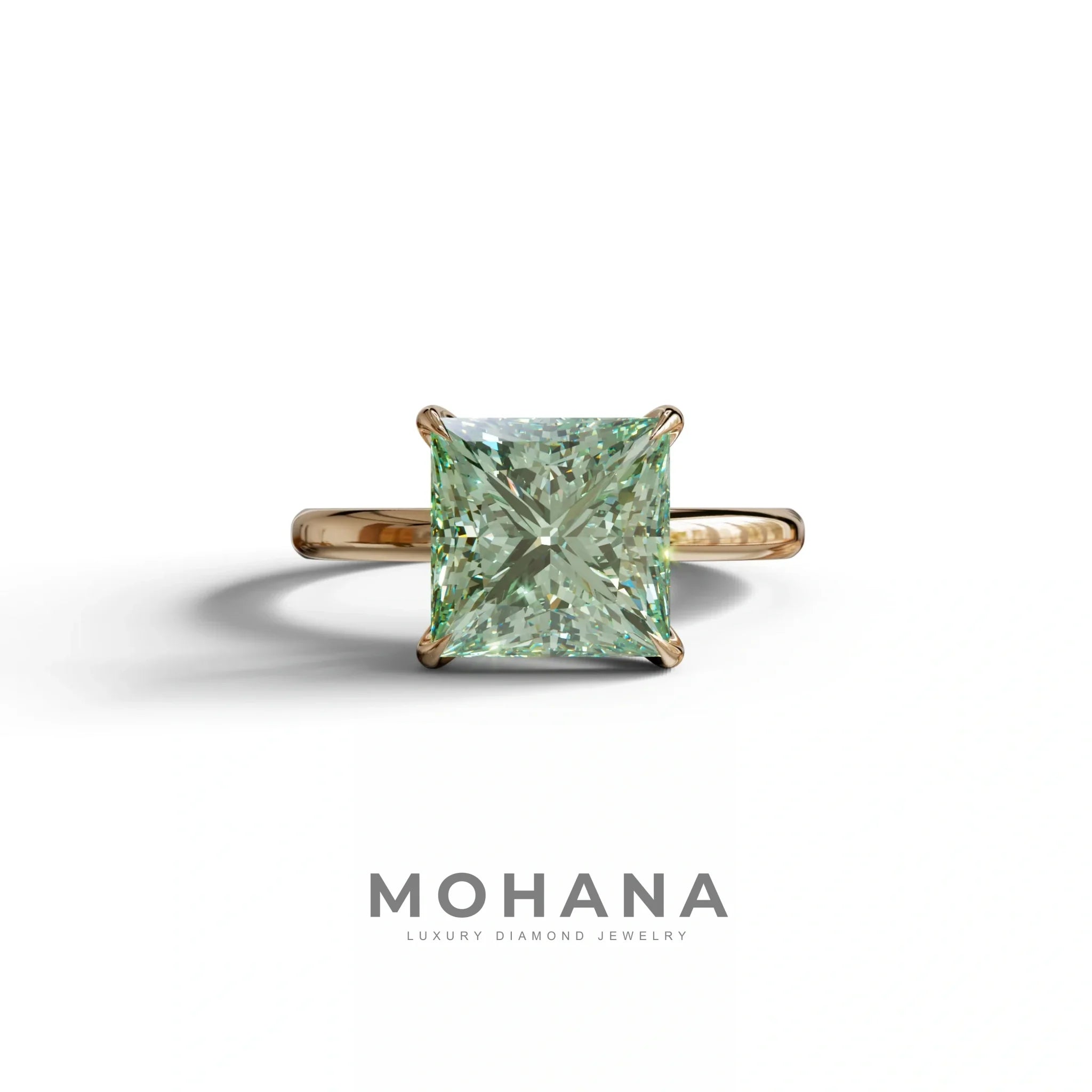 Green Princess Cut Solitaire Lab Grown Diamond Engagement Ring - Speyeria - 2 Carat / 10K Solid Gold / Rose Gold