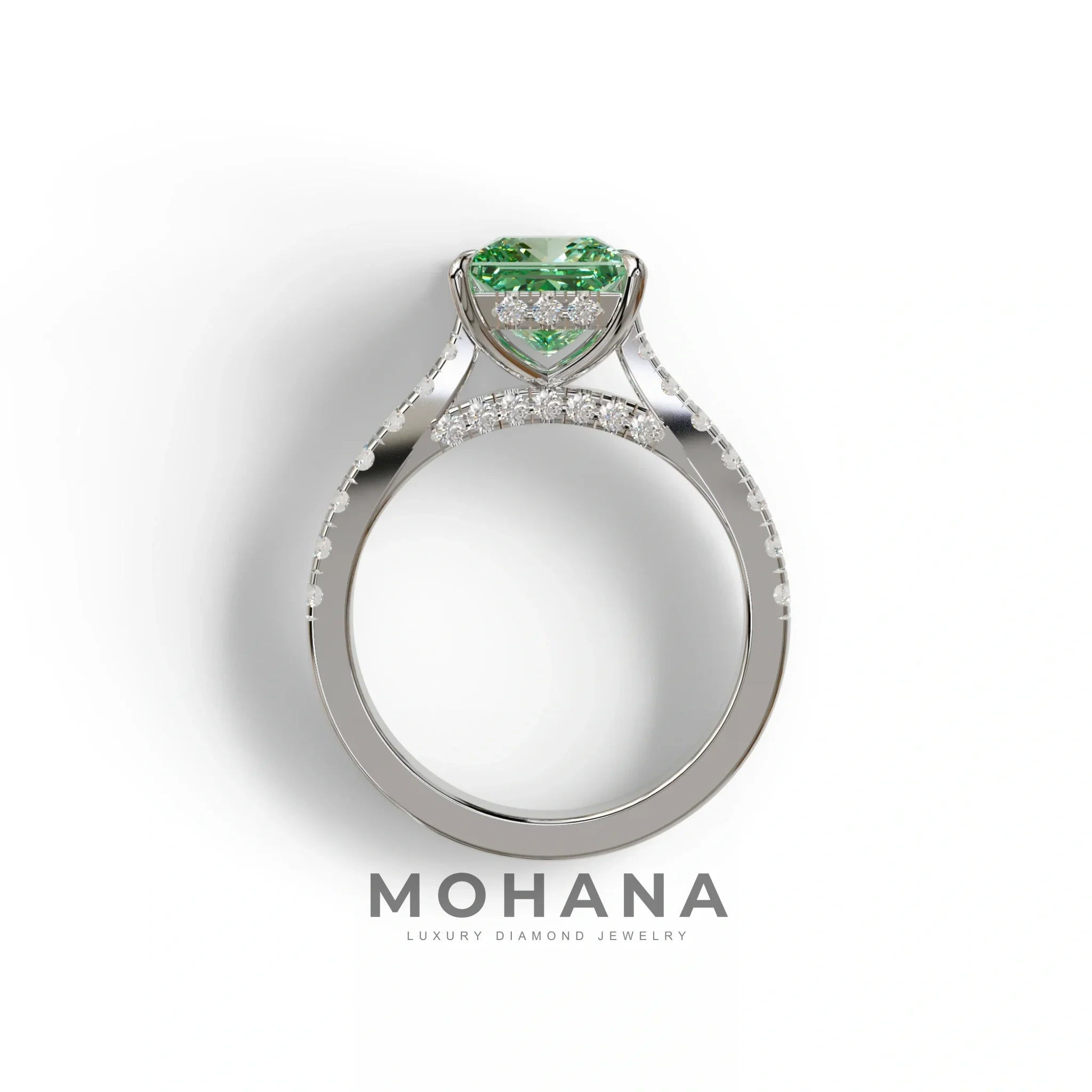 2.5 Carat Green Princess Cut Hidden Halo & Pave Lab Diamond Ring - Aries