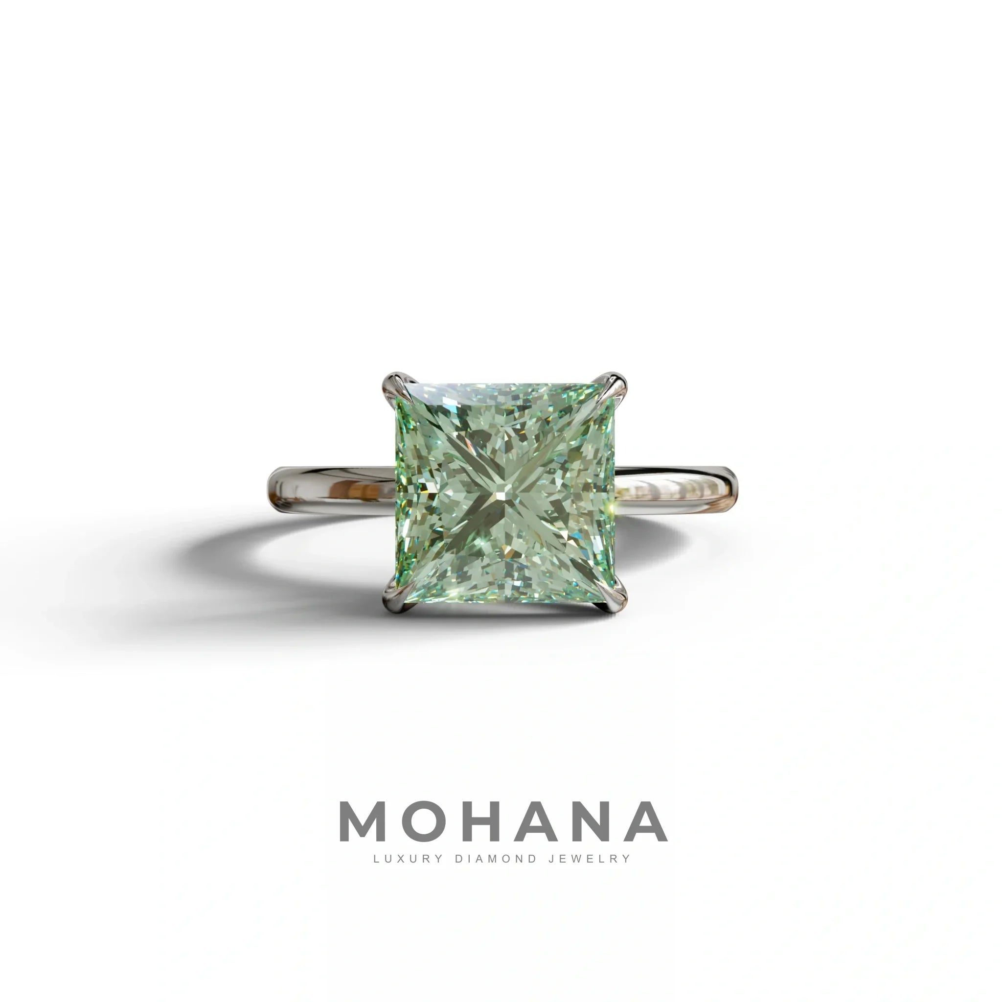 Green Princess Cut Solitaire Lab Grown Diamond Engagement Ring - Speyeria - 2 Carat / 10K Solid Gold / White Gold