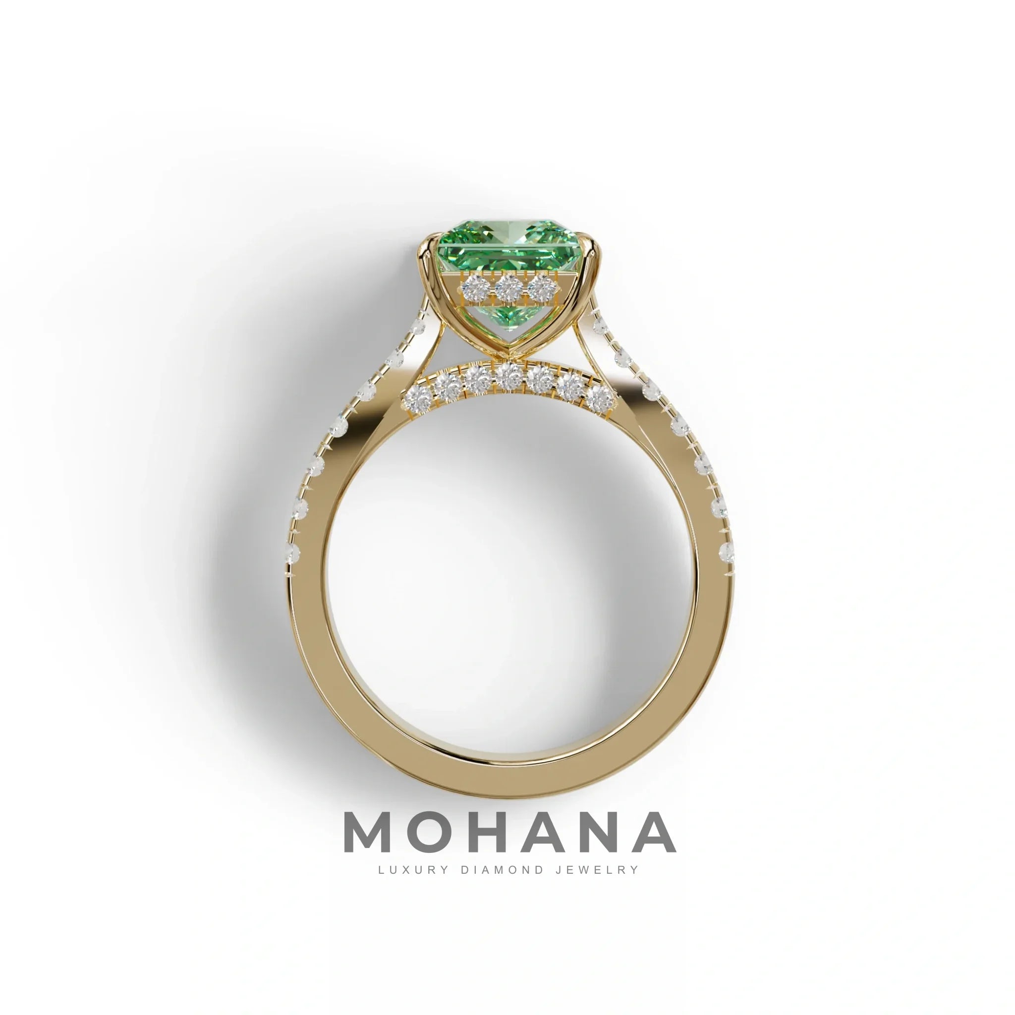 2.5 Carat Green Princess Cut Hidden Halo & Pave Lab Diamond Ring - Aries
