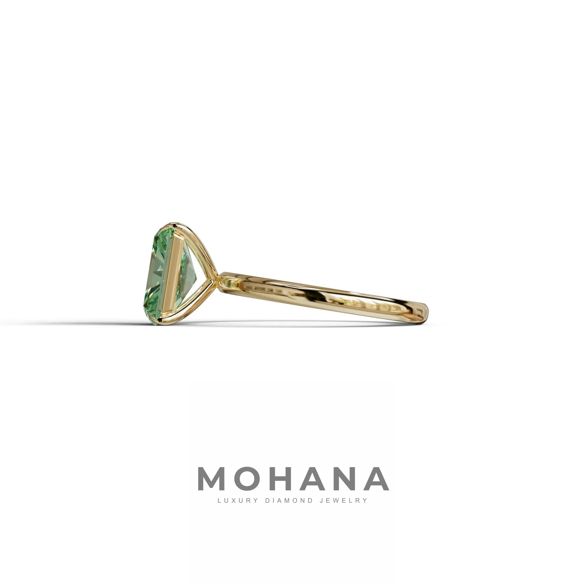 Green Radiant Cut Solitaire Lab Grown Diamond Engagement Ring - Papilia