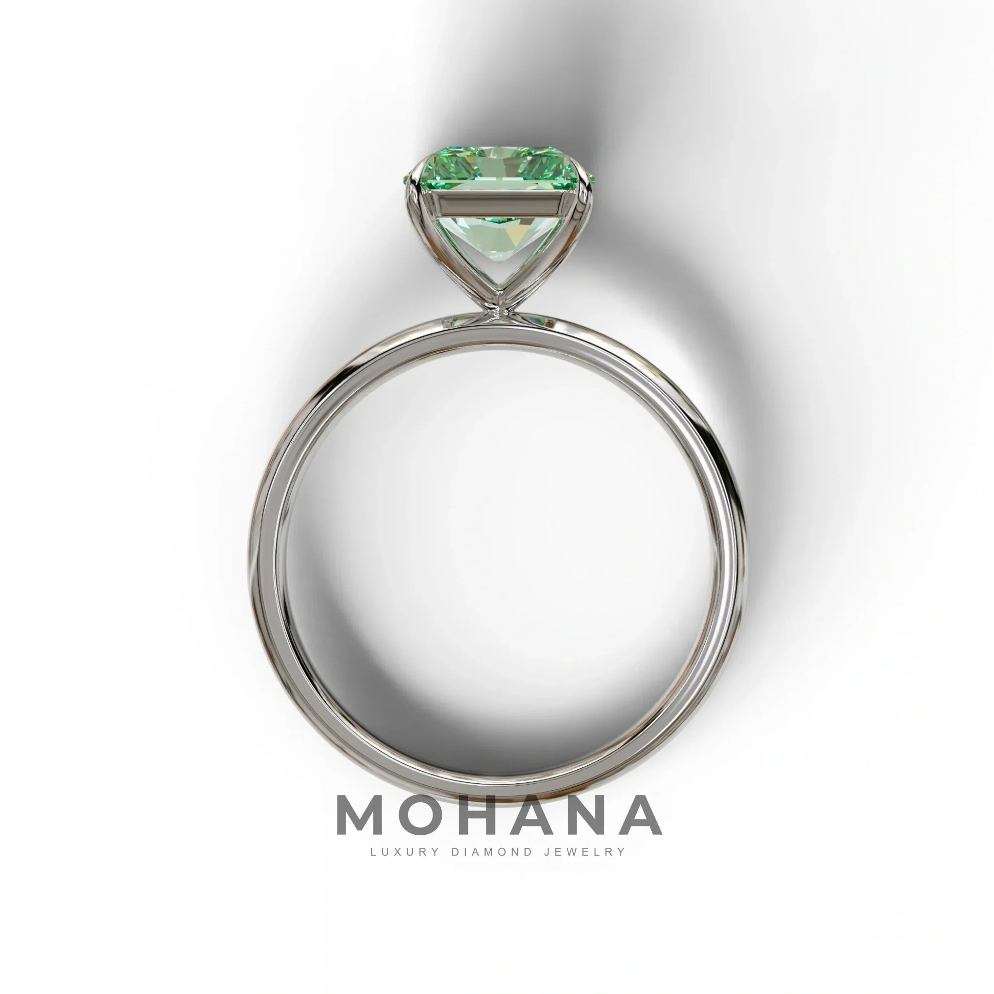 Green Radiant Cut Solitaire Lab Grown Diamond Engagement Ring - Papilia