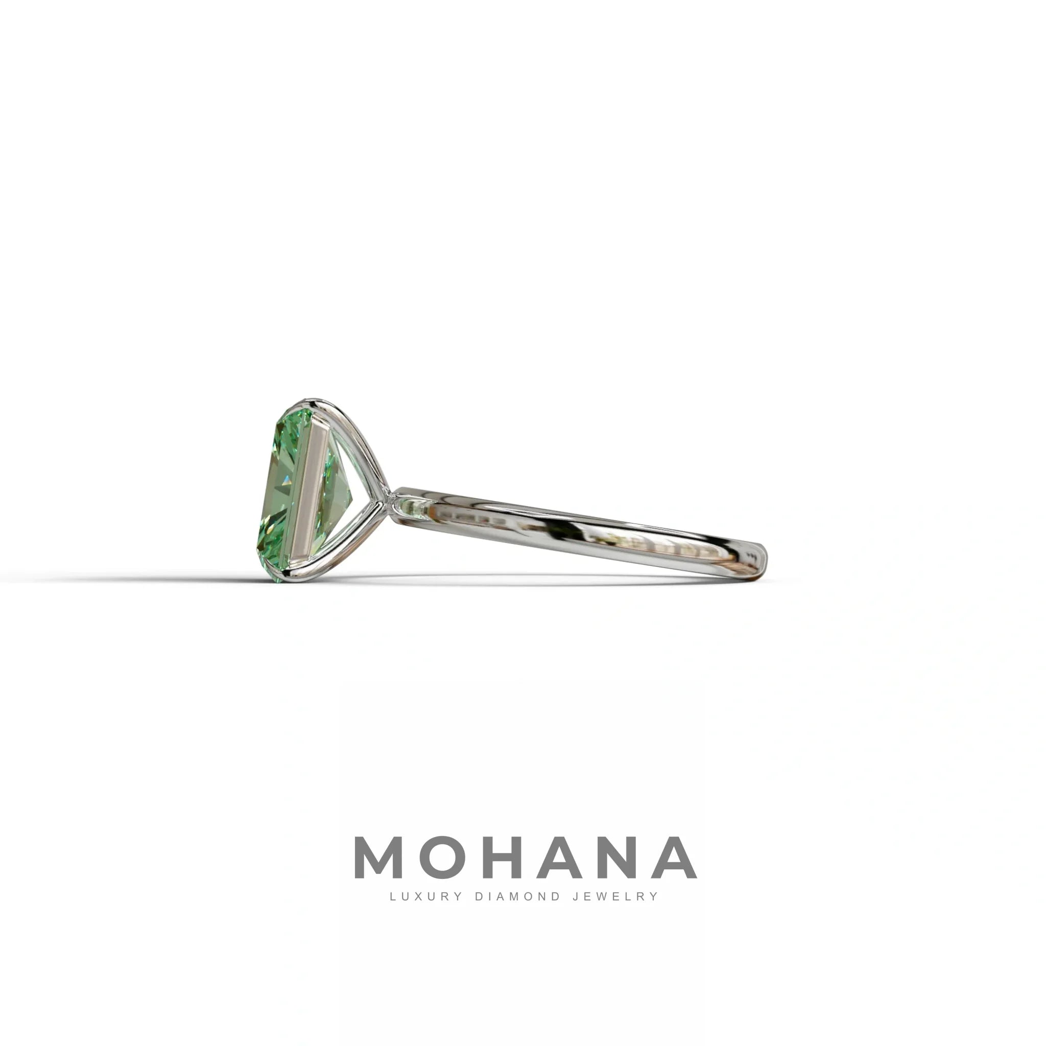 Green Radiant Cut Solitaire Lab Grown Diamond Engagement Ring - Papilia