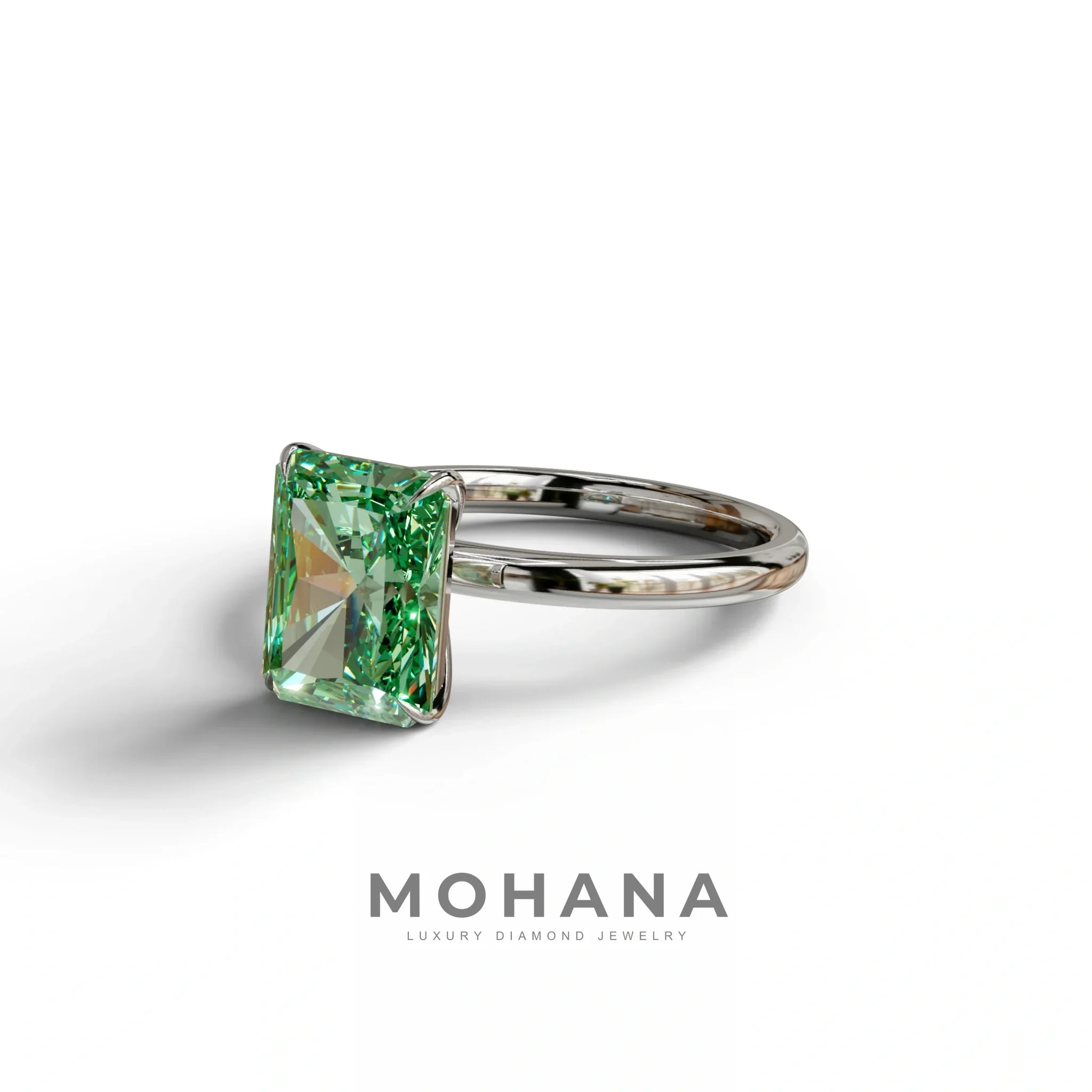 Green Radiant Cut Solitaire Lab Grown Diamond Engagement Ring - Papilia