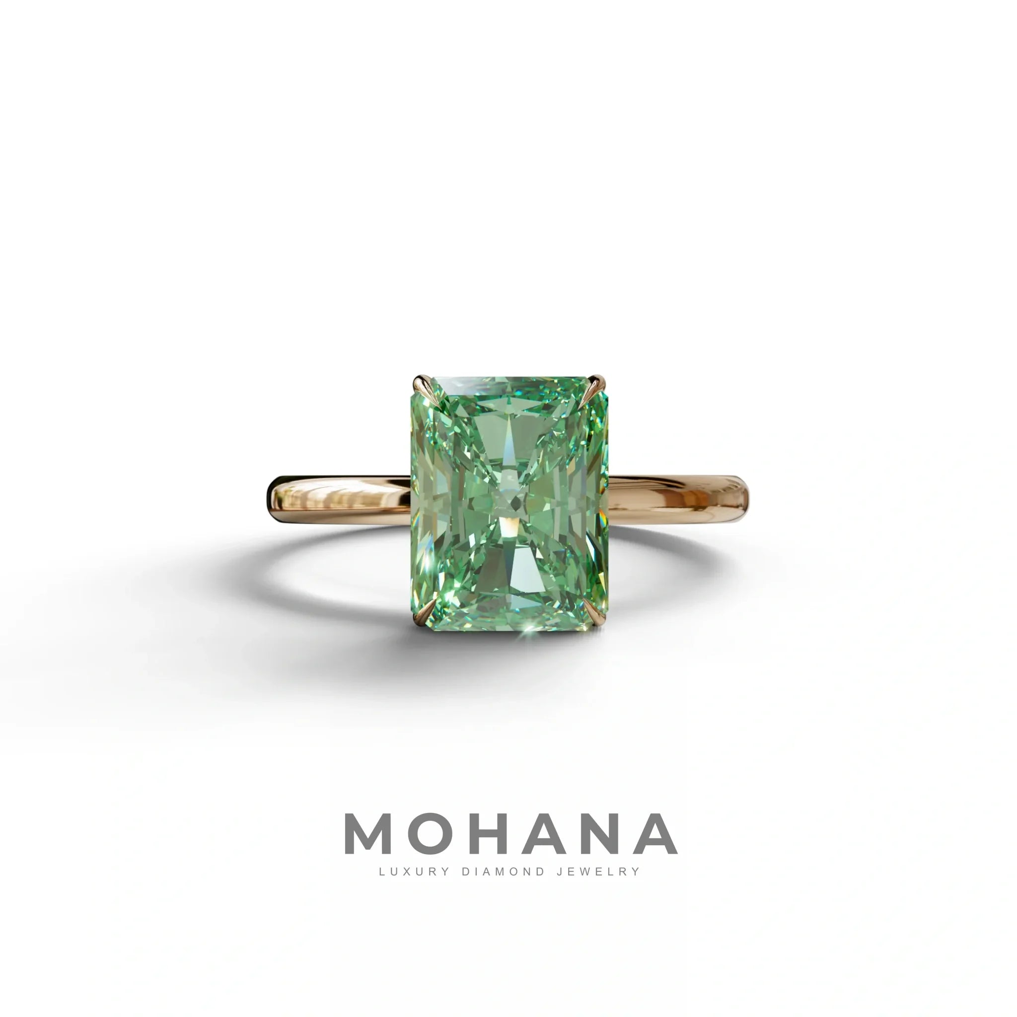 Green Radiant Cut Solitaire Lab Grown Diamond Engagement Ring - Papilia - 2 Carat / 10K Solid Gold / Rose Gold