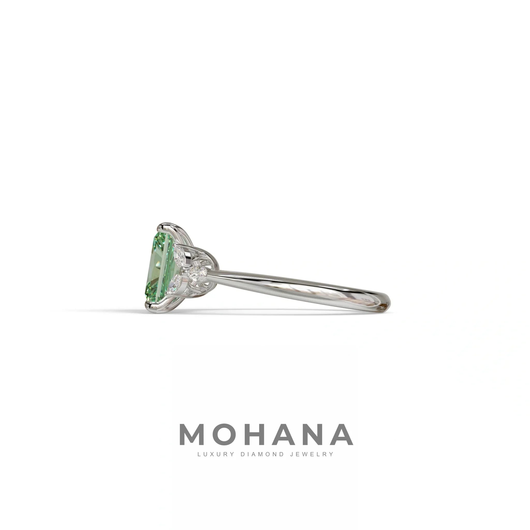 2.5 Carat Green Lab Grown Diamond Engagement Ring · Radiant Cut Nature-Inspired | Aurora - view 6