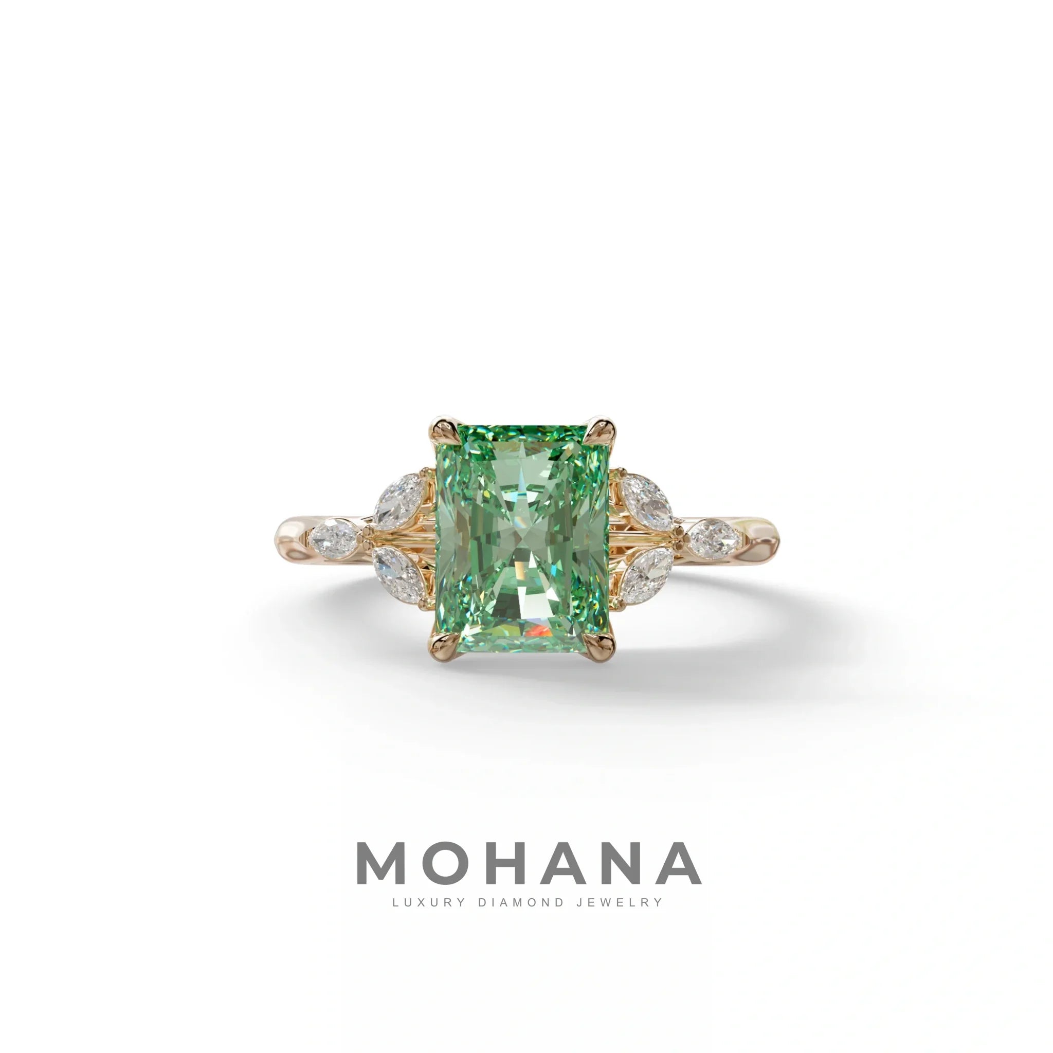 2.5 Carat Green Lab Grown Diamond Engagement Ring · Radiant Cut Nature-Inspired | Aurora - view 2