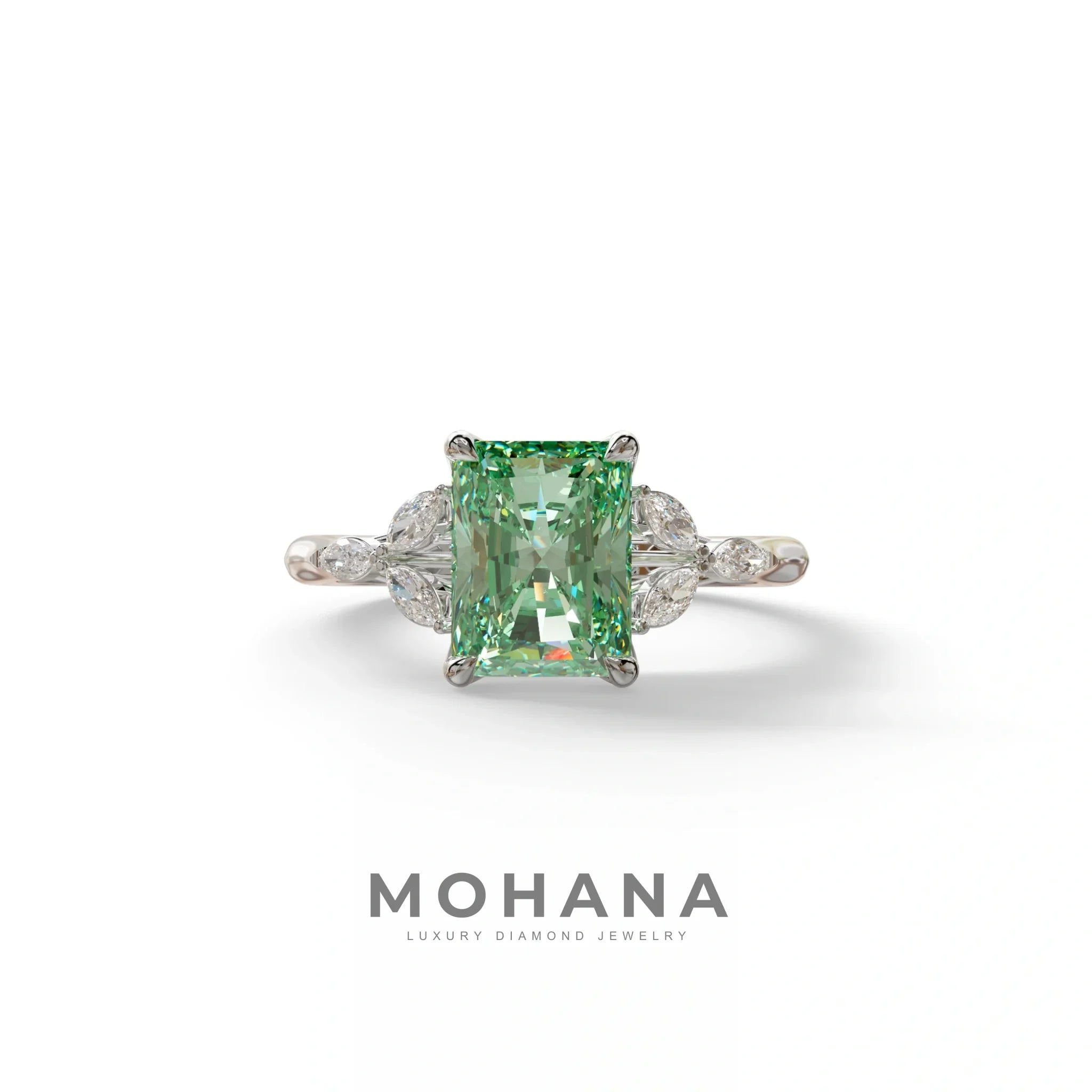 2.5 Carat Green Lab Grown Diamond Engagement Ring · Radiant Cut Nature-Inspired | Aurora - view 3