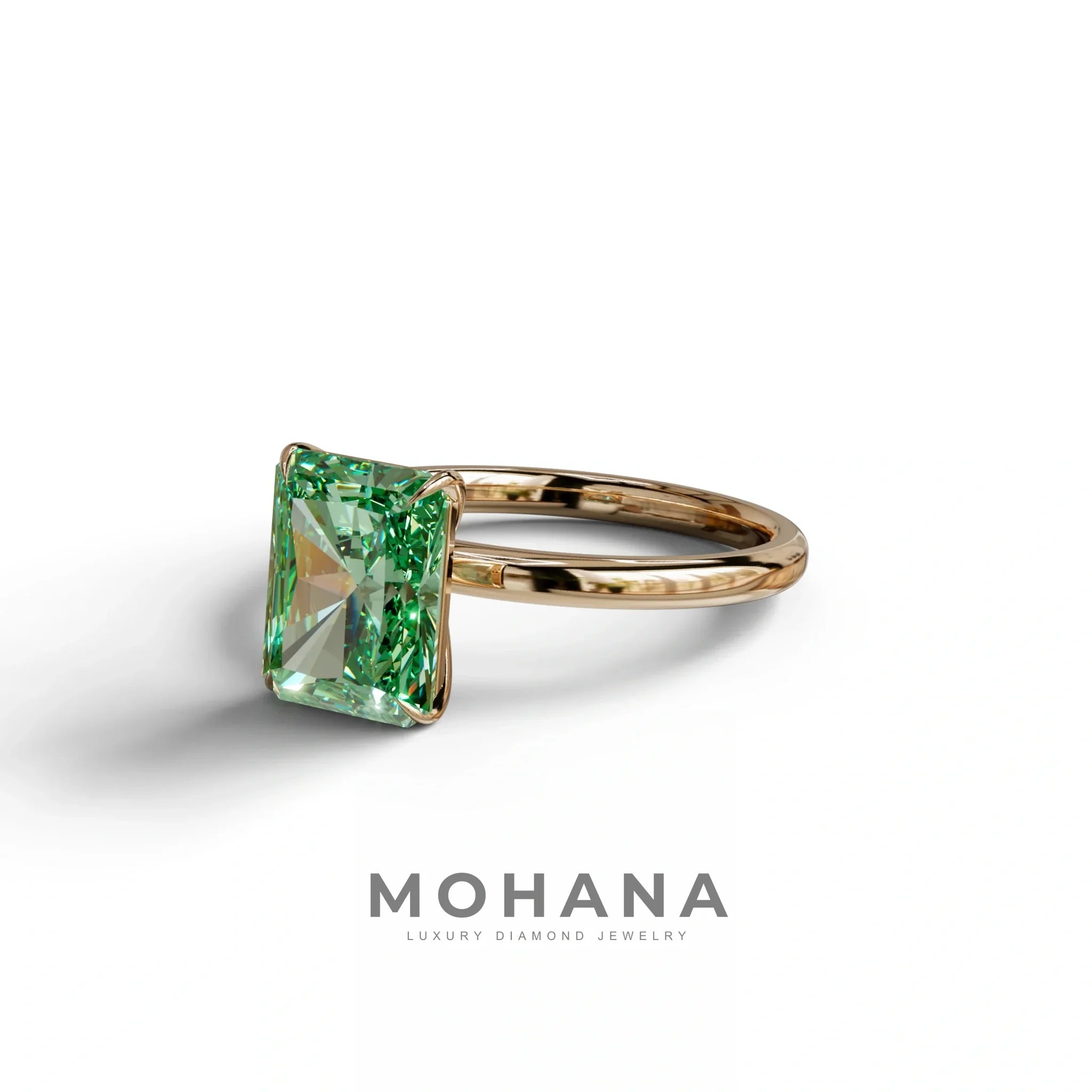 Green Radiant Cut Solitaire Lab Grown Diamond Engagement Ring - Papilia