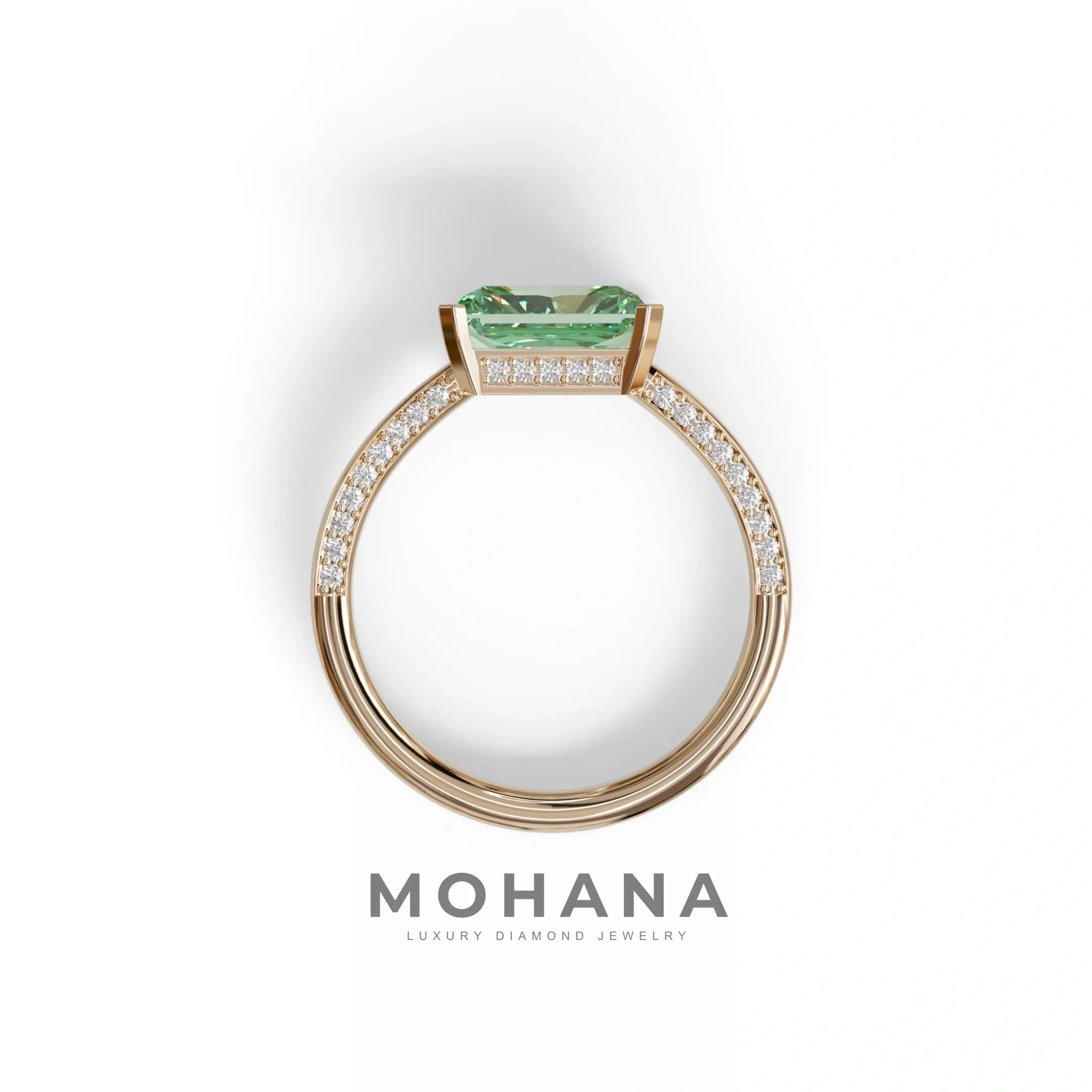2.5 Ct Green Radiant Cut Lab Grown Diamond In Pave-Chanel Setting Ring - Maxine