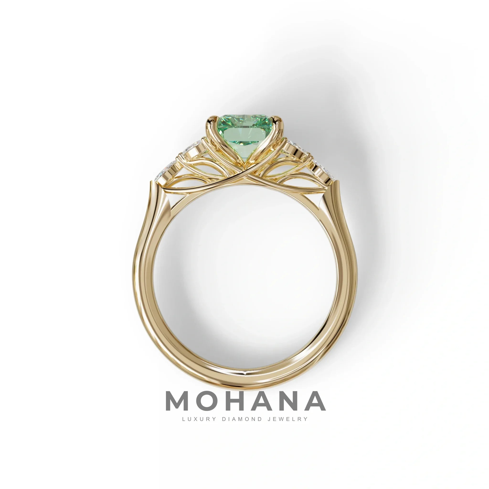 2.5 Carat Green Lab Grown Diamond Engagement Ring · Radiant Cut Nature-Inspired | Aurora - view 7