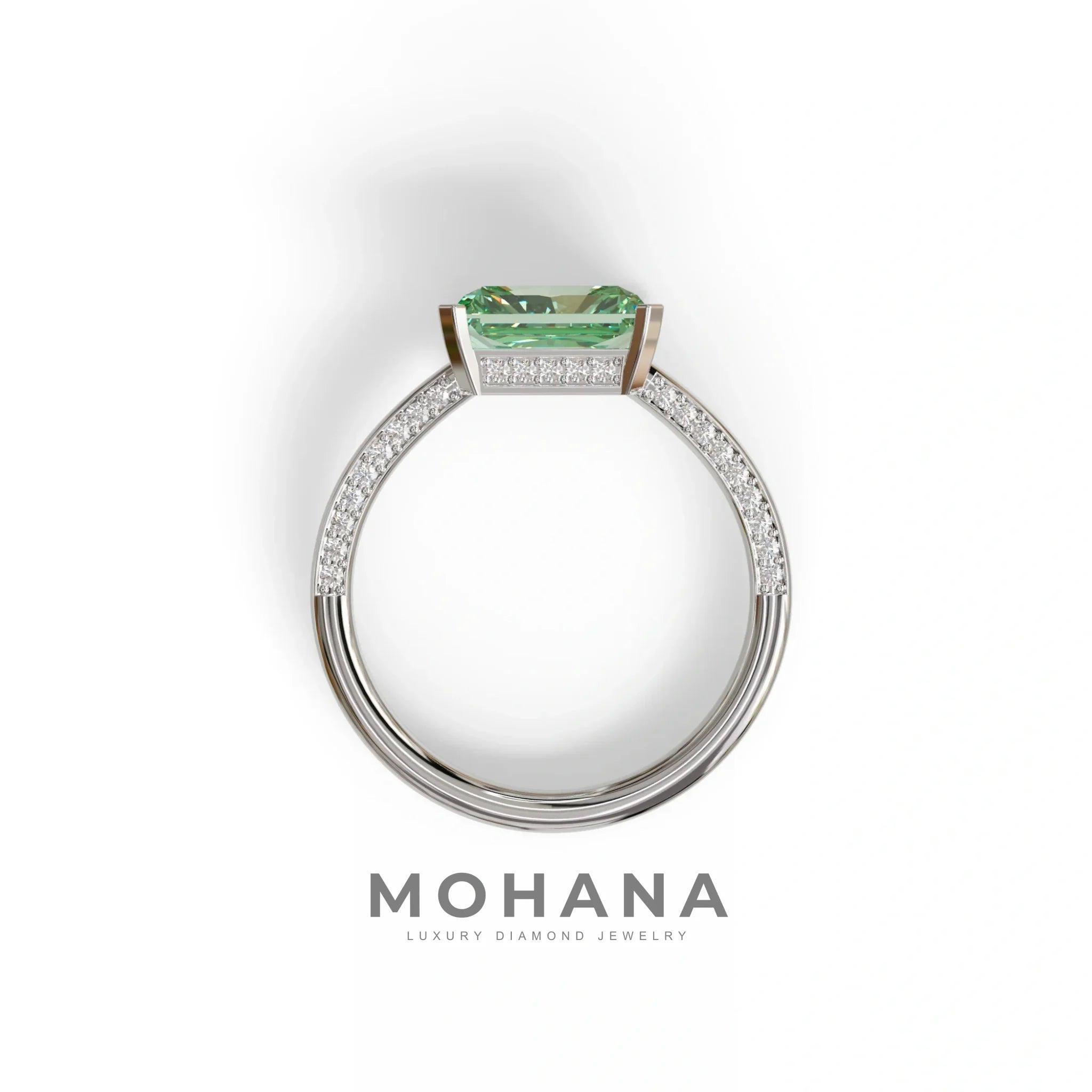2.5 Ct Green Radiant Cut Lab Grown Diamond In Pave-Chanel Setting Ring - Maxine