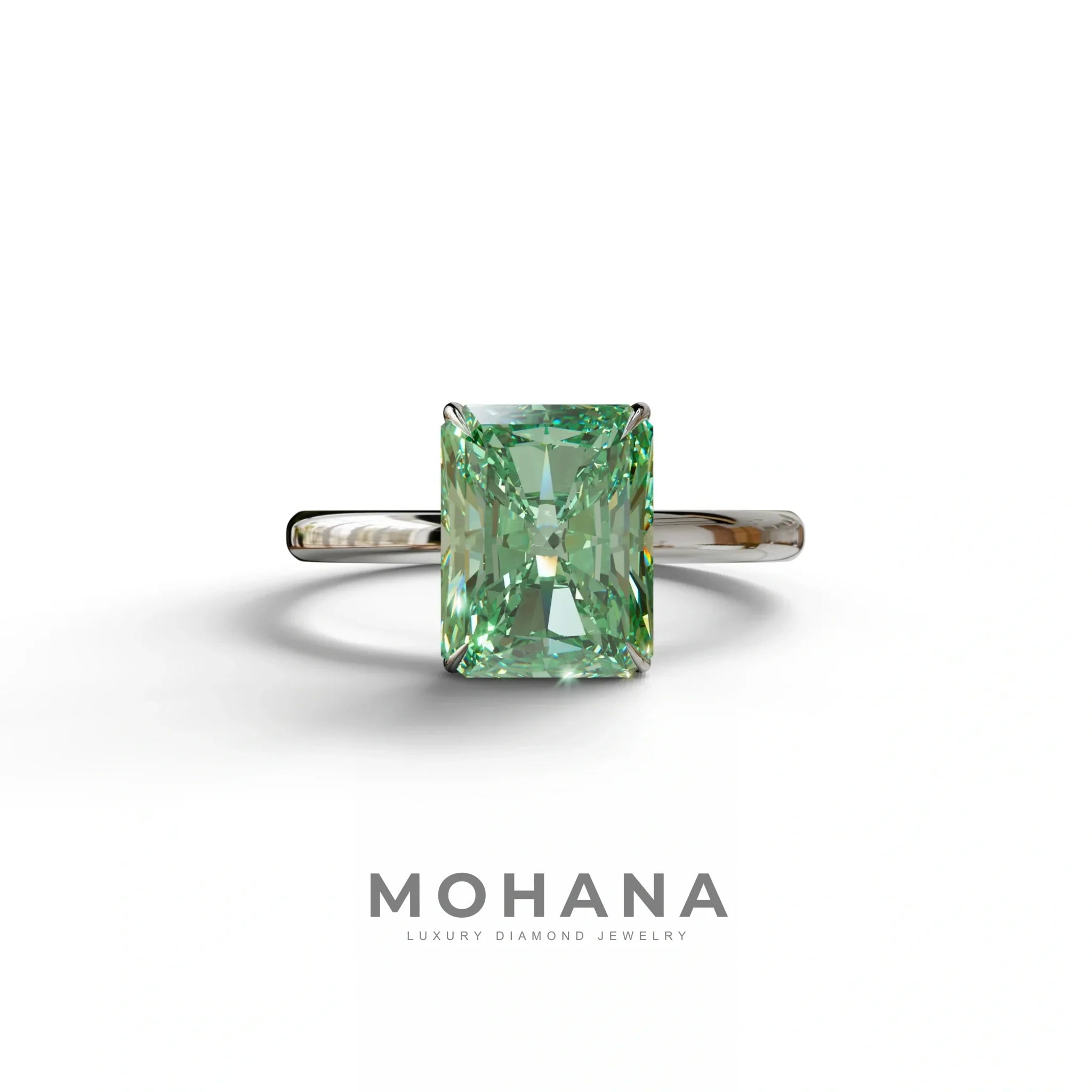 Green Radiant Cut Solitaire Lab Grown Diamond Engagement Ring - Papilia - 2 Carat / 10K Solid Gold / White Gold