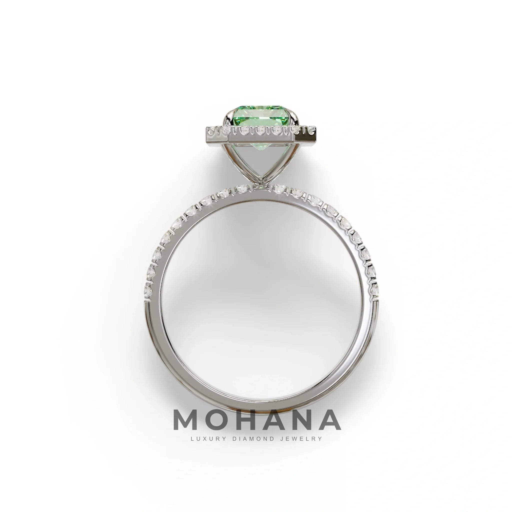 Green Radiant Cut Halo & Pave Lab Grown Diamond Engagement Ring - Madison