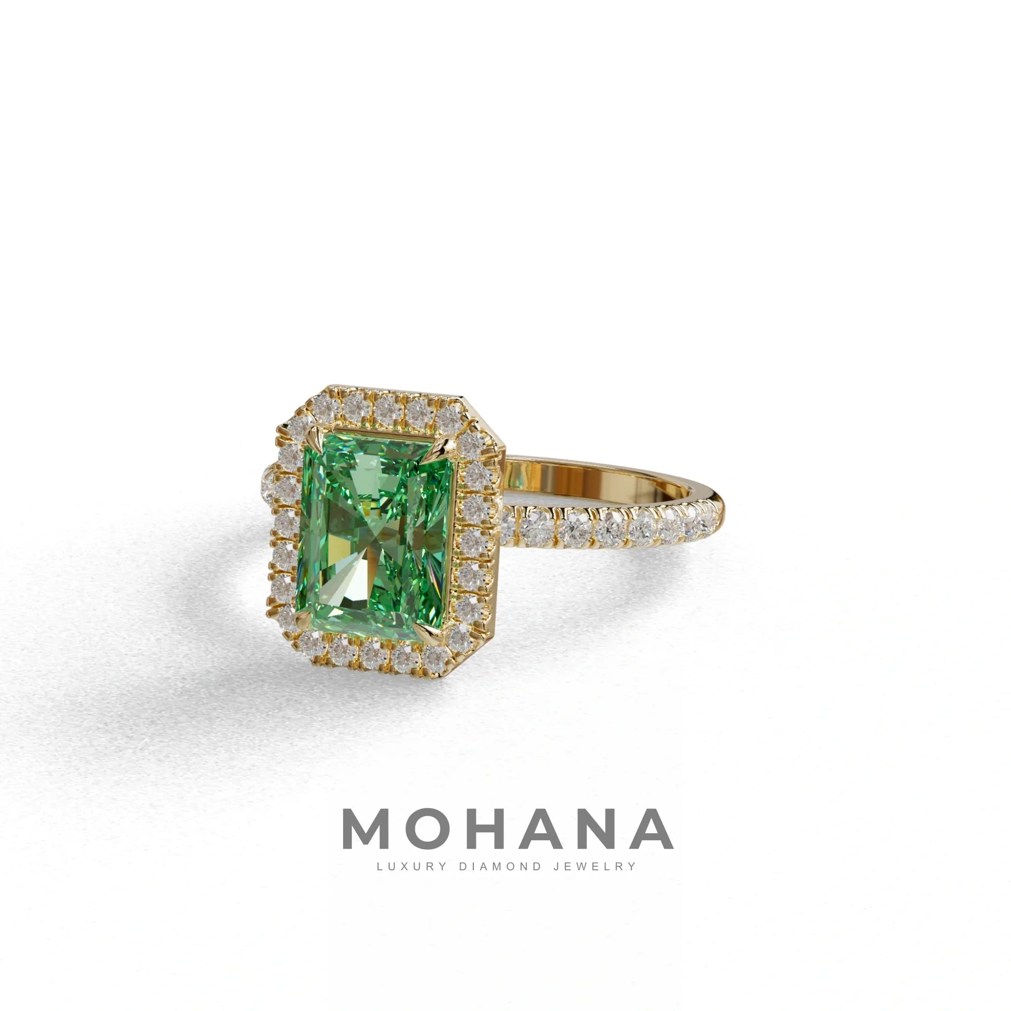 Green Radiant Cut Halo & Pave Lab Grown Diamond Engagement Ring - Madison