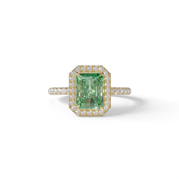 2 to 5 Carat Green Lab Grown Diamond Engagement Ring – Radiant Cut Halo & Pavé | Madison