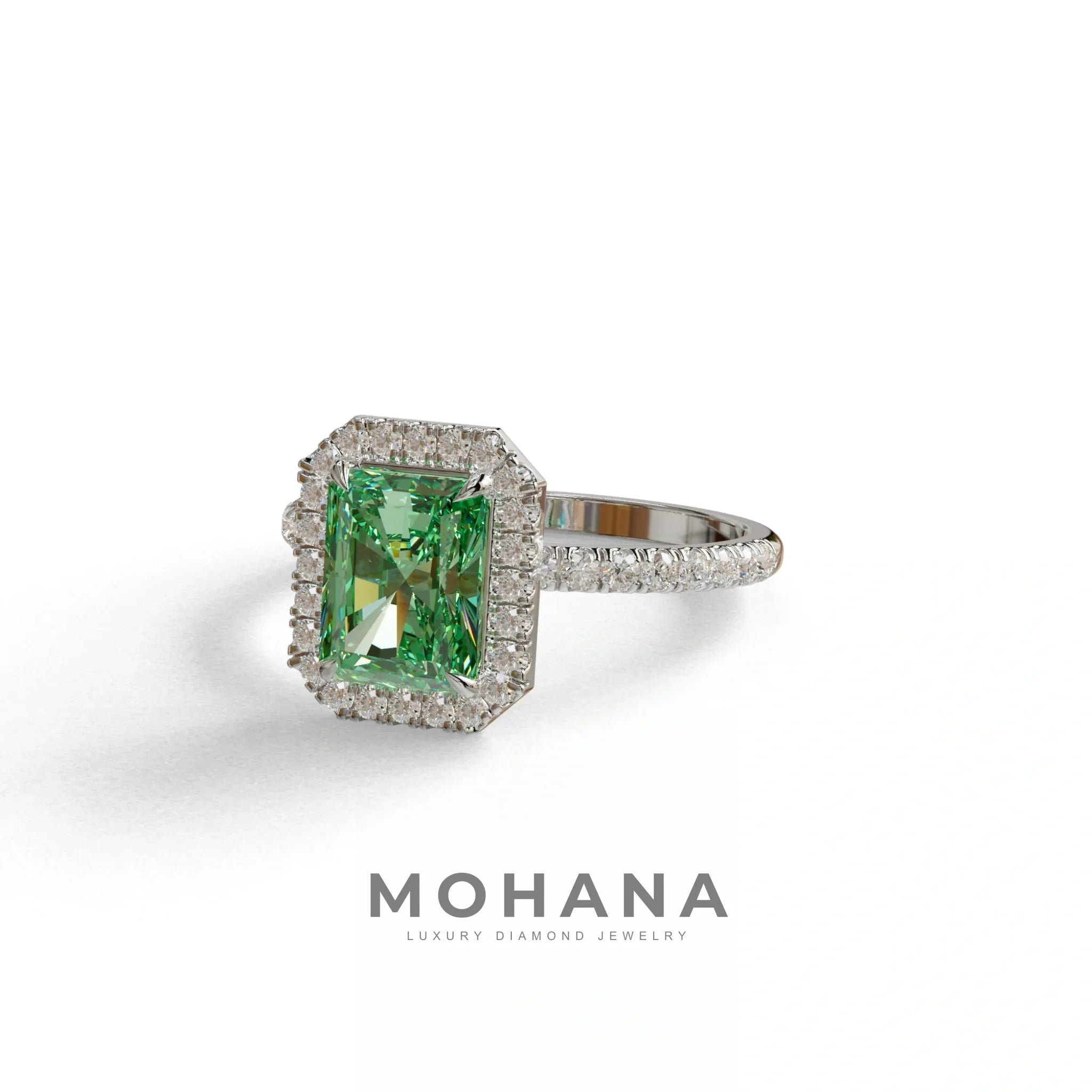 Green Radiant Cut Halo & Pave Lab Grown Diamond Engagement Ring - Madison