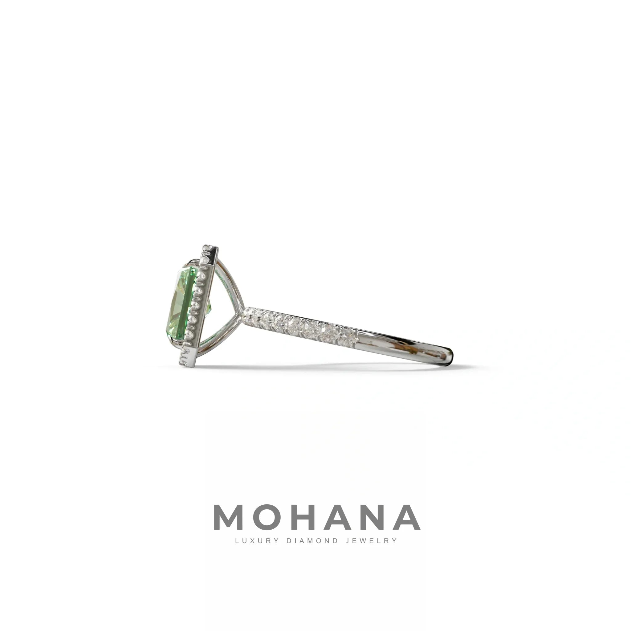 Green Radiant Cut Halo & Pave Lab Grown Diamond Engagement Ring - Madison
