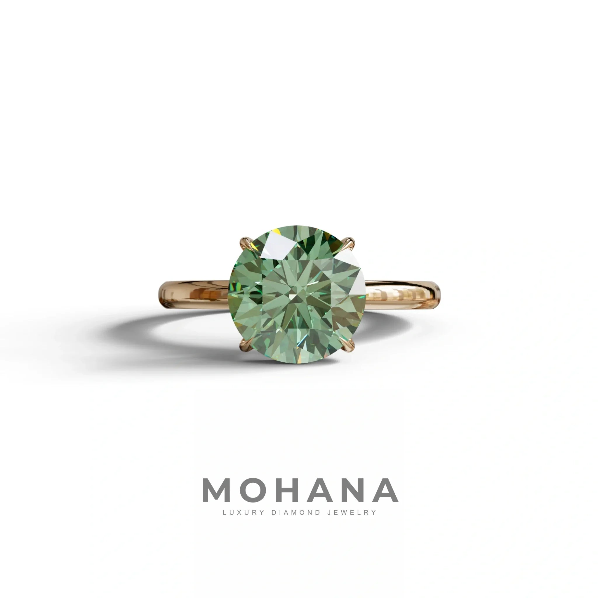 Green Round Cut Solitaire Lab Diamond Engagement Ring - Italia - 2 Carat / 10K Solid Gold / Rose Gold