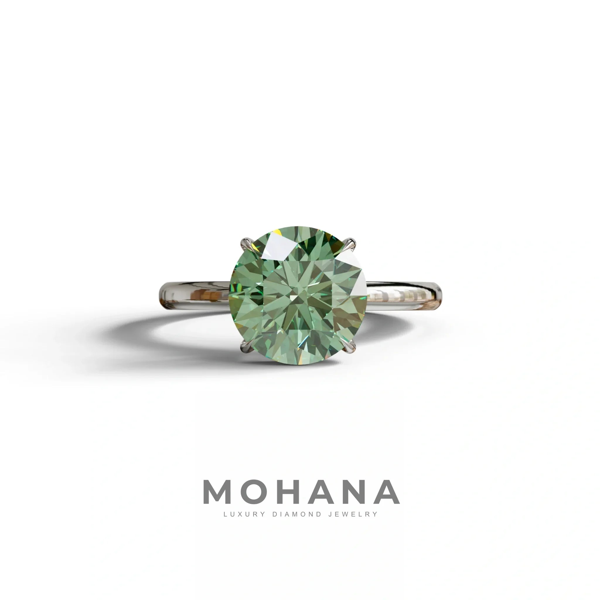 Green Round Cut Solitaire Lab Diamond Engagement Ring - Italia - 2 Carat / 10K Solid Gold / White Gold
