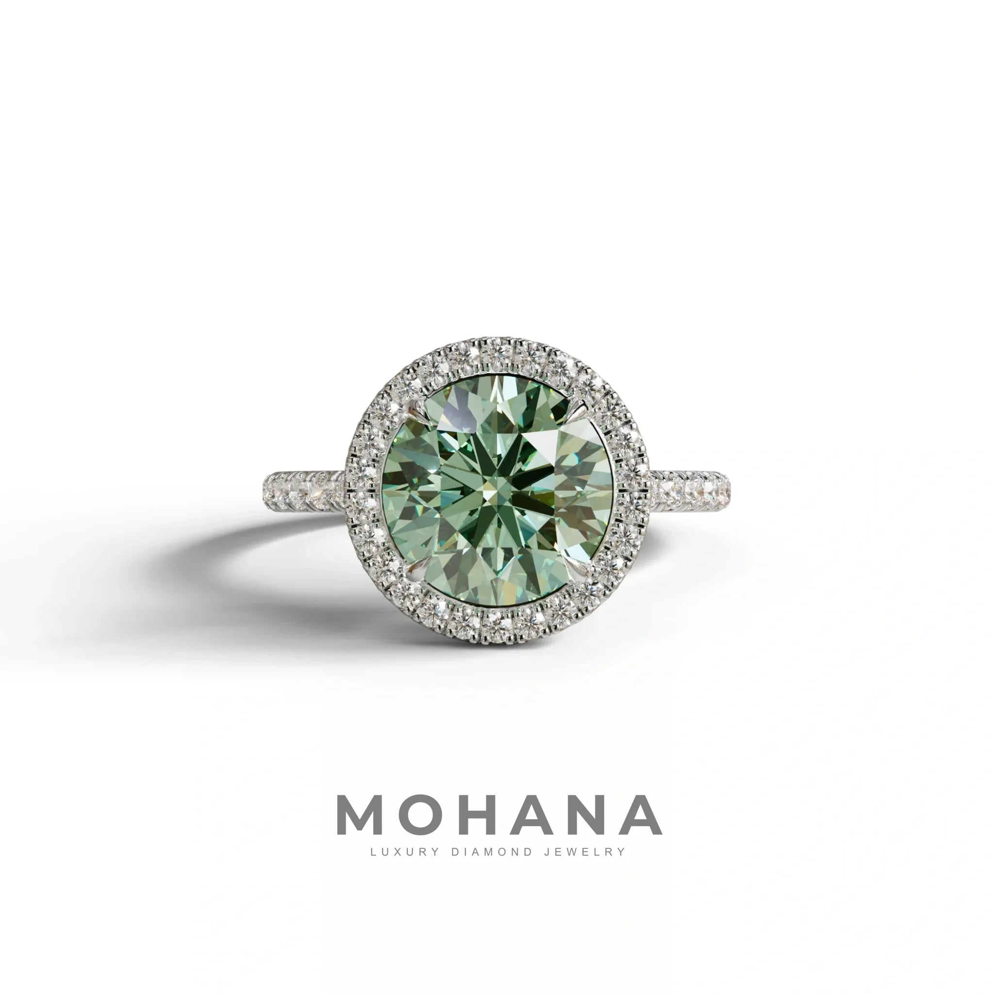Fancy Vivid Green Round Cut Halo & Pave Lab Grown Diamond Engagement Ring - Flutura - 2 Carat / 10K Solid Gold / White