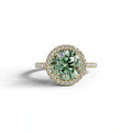 Fancy Vivid Green Round Cut Halo & Pave Lab Grown Diamond Engagement Ring - Flutura - 2 Carat / 10K Solid Gold / Yellow