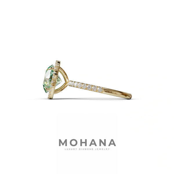 2 to 5 Carat Green Lab Grown Diamond Engagement Ring – Round Cut Halo & Pavé | Flutura alternate view
