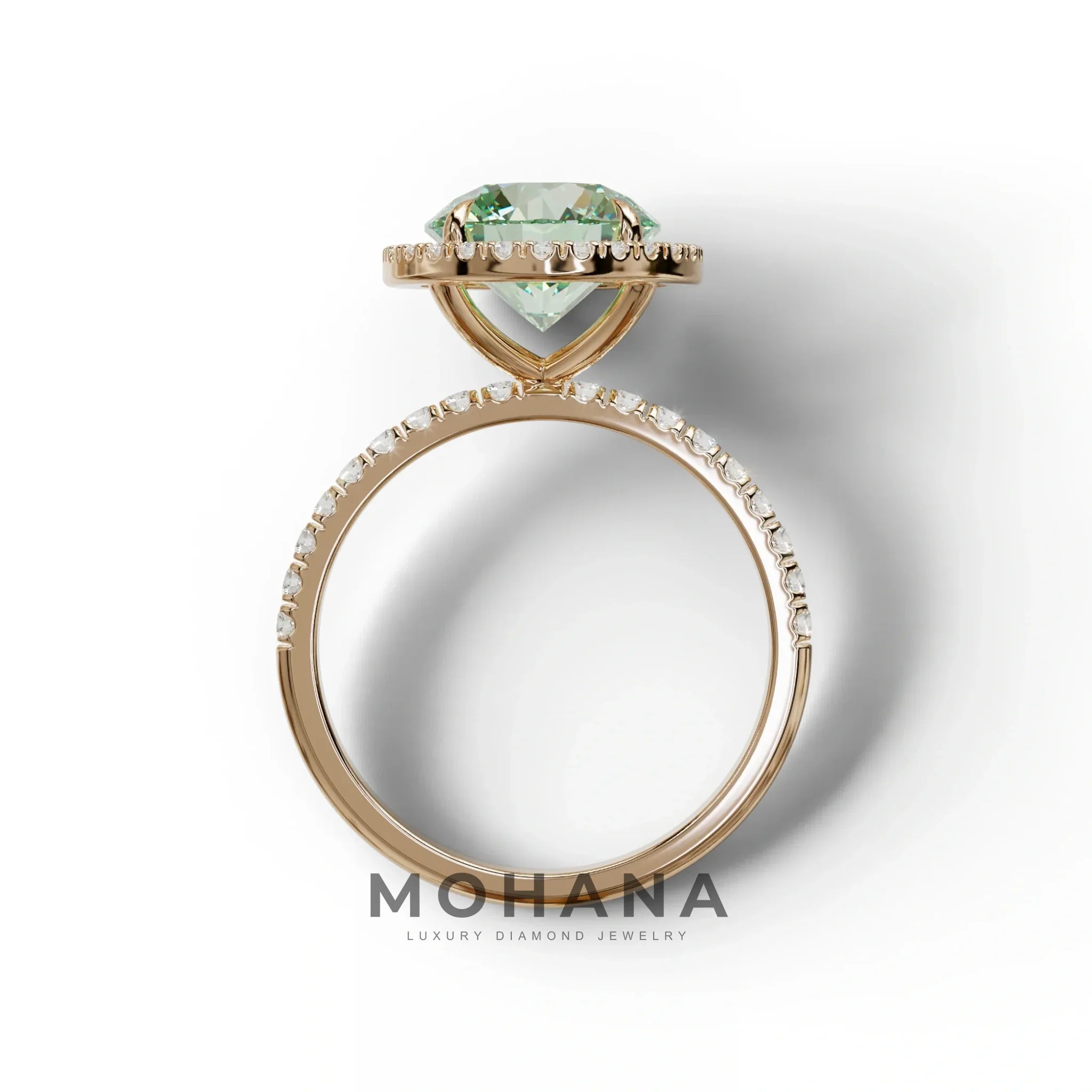Fancy Vivid Green Round Cut Halo & Pave Lab Grown Diamond Engagement Ring - Flutura