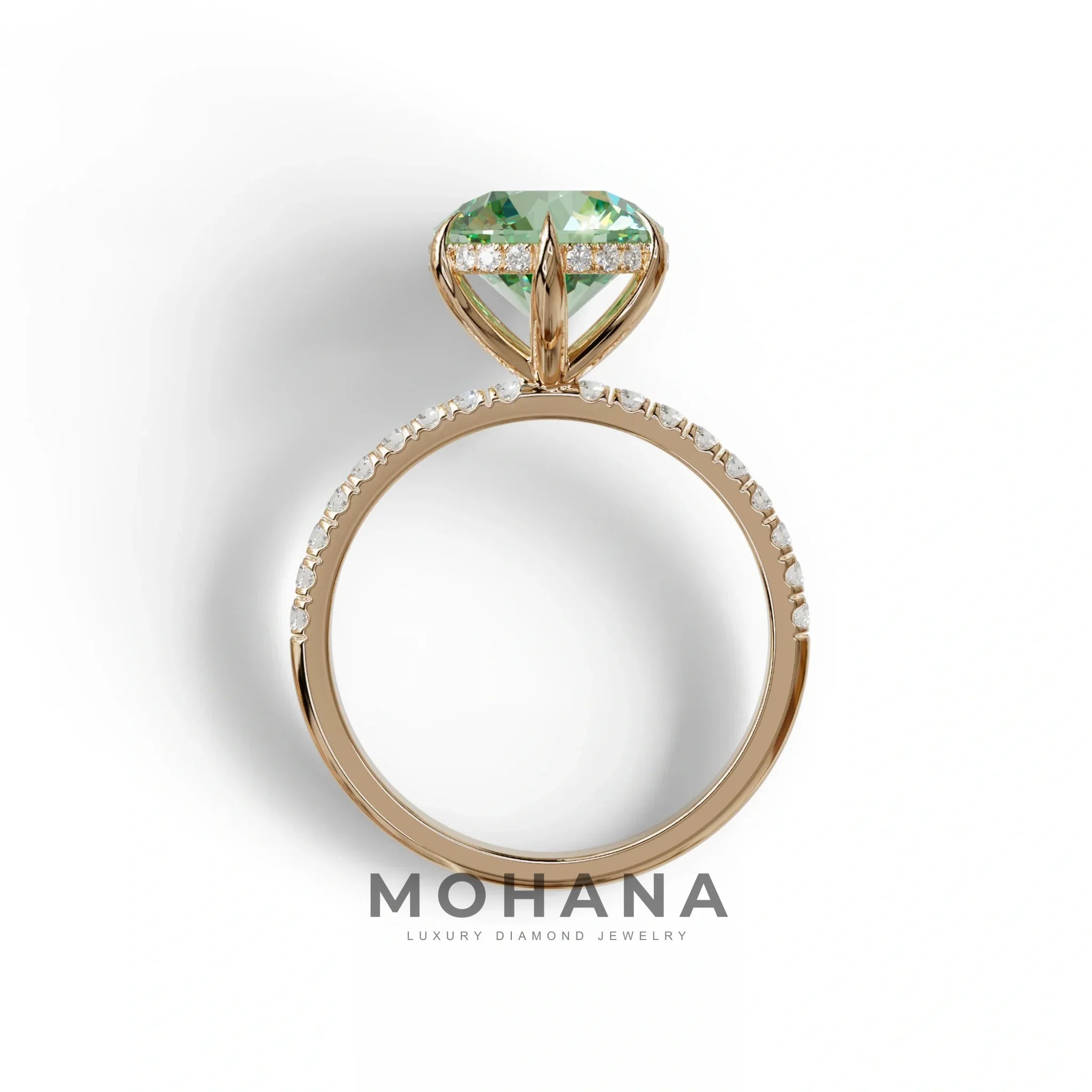 2.5 Carat Green Round Cut Hidden Halo & Pave Lab Diamond Ring - Hyper Saga